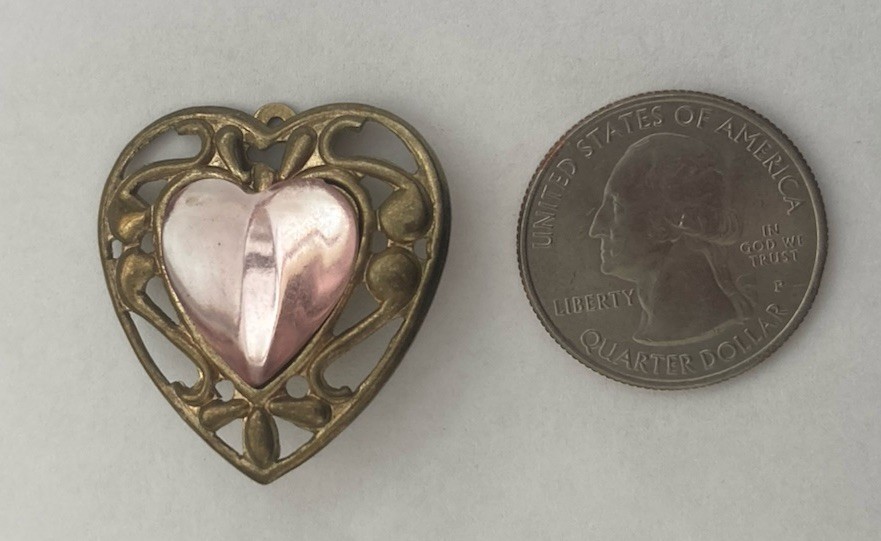 Victorian CottageCore Heart Earrings Pink Mirrored Faux Gem Gold Metalwork