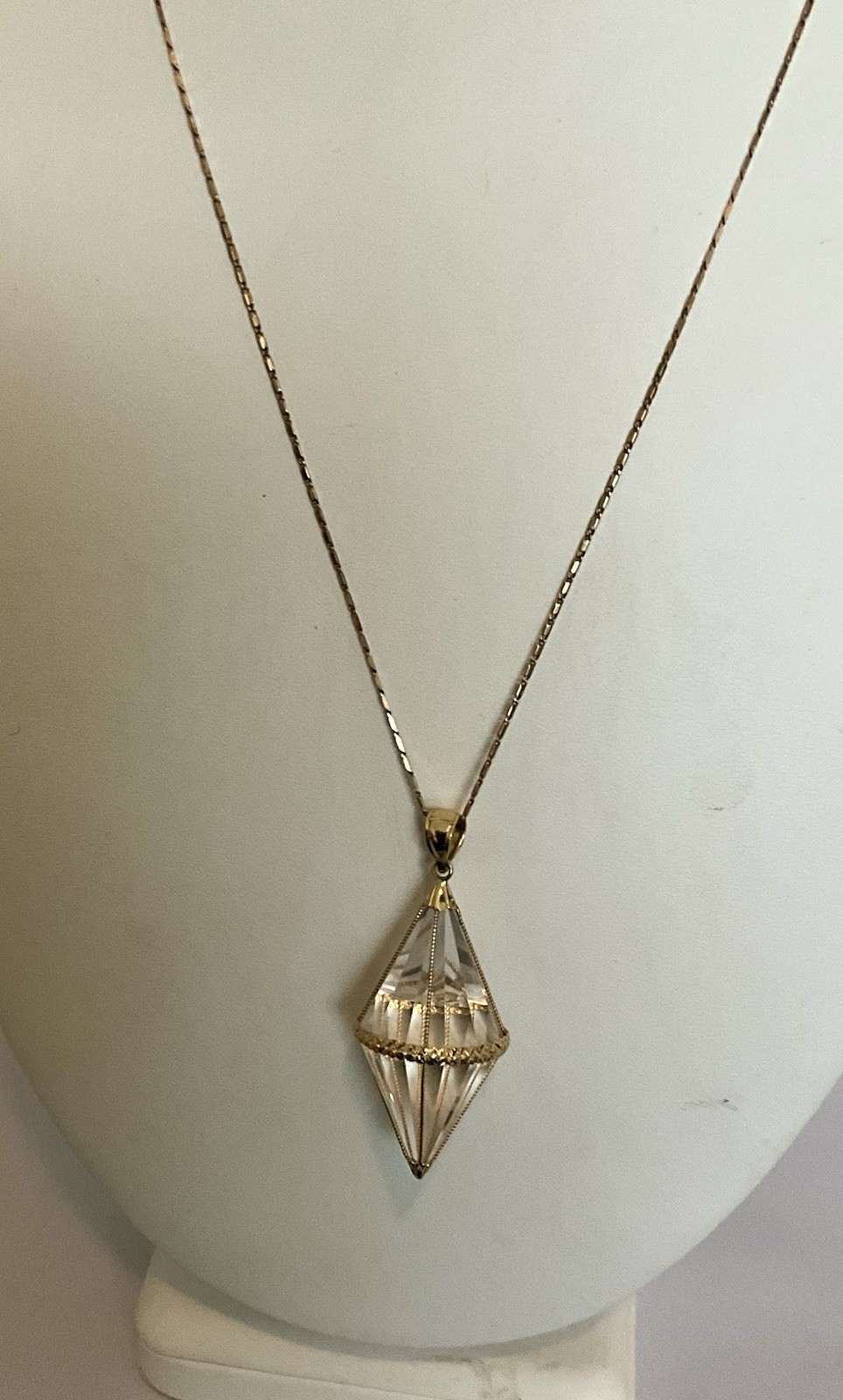 Vintage 14K Rock Crystal Pendulum Pendant Necklace BODHI Plumb Bob 14k chain