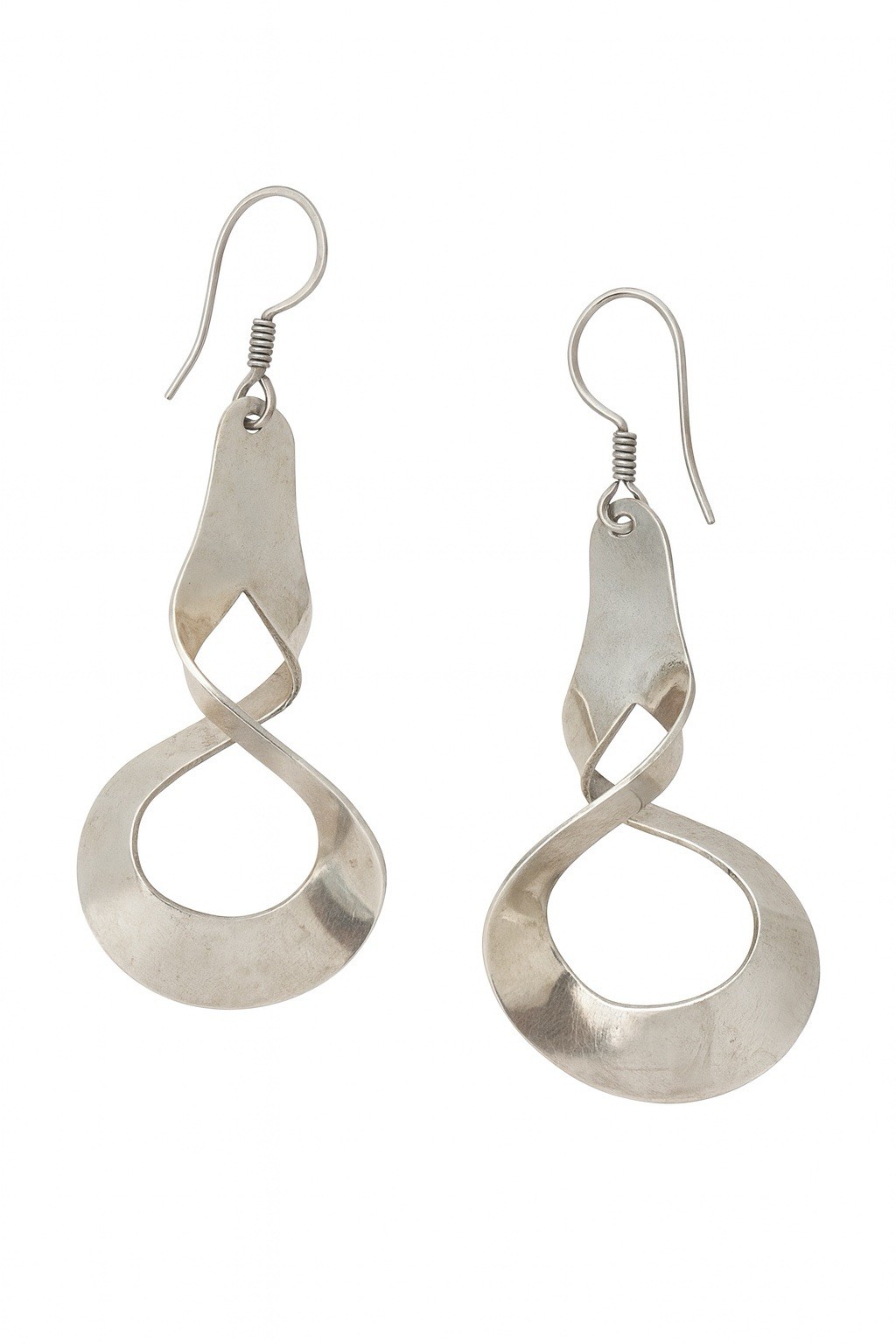 Vintage MEX CD 925 Sterling Silver Twist Dangle Earrings Modernist Taxco Style