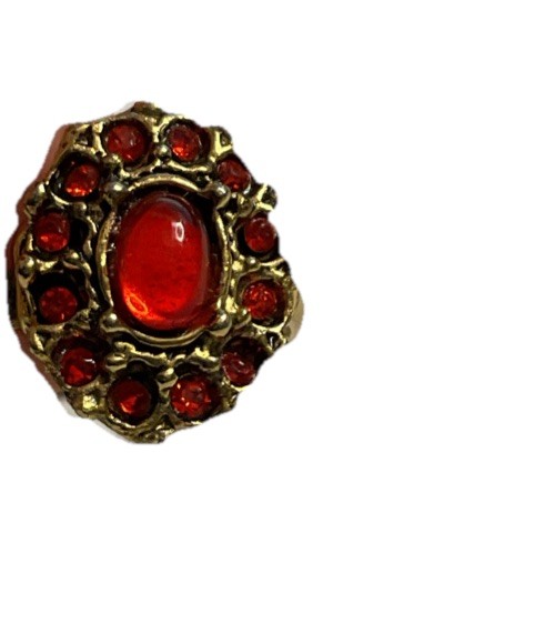 Vintage Garnet Ring Small Size Floral Design Small Stones Around Larger Stone
