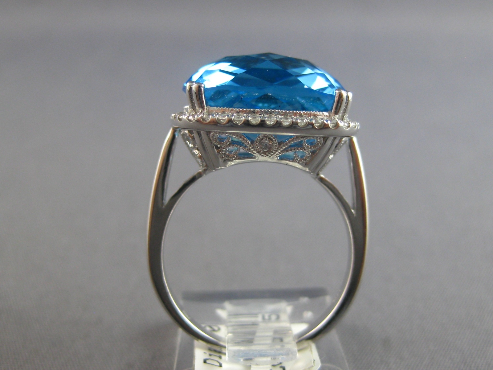 EXTRA LARGE 15.70CT DIAMOND & AAA BLUE TOPAZ 14K WHITE GOLD CUSHION & ROUND RING