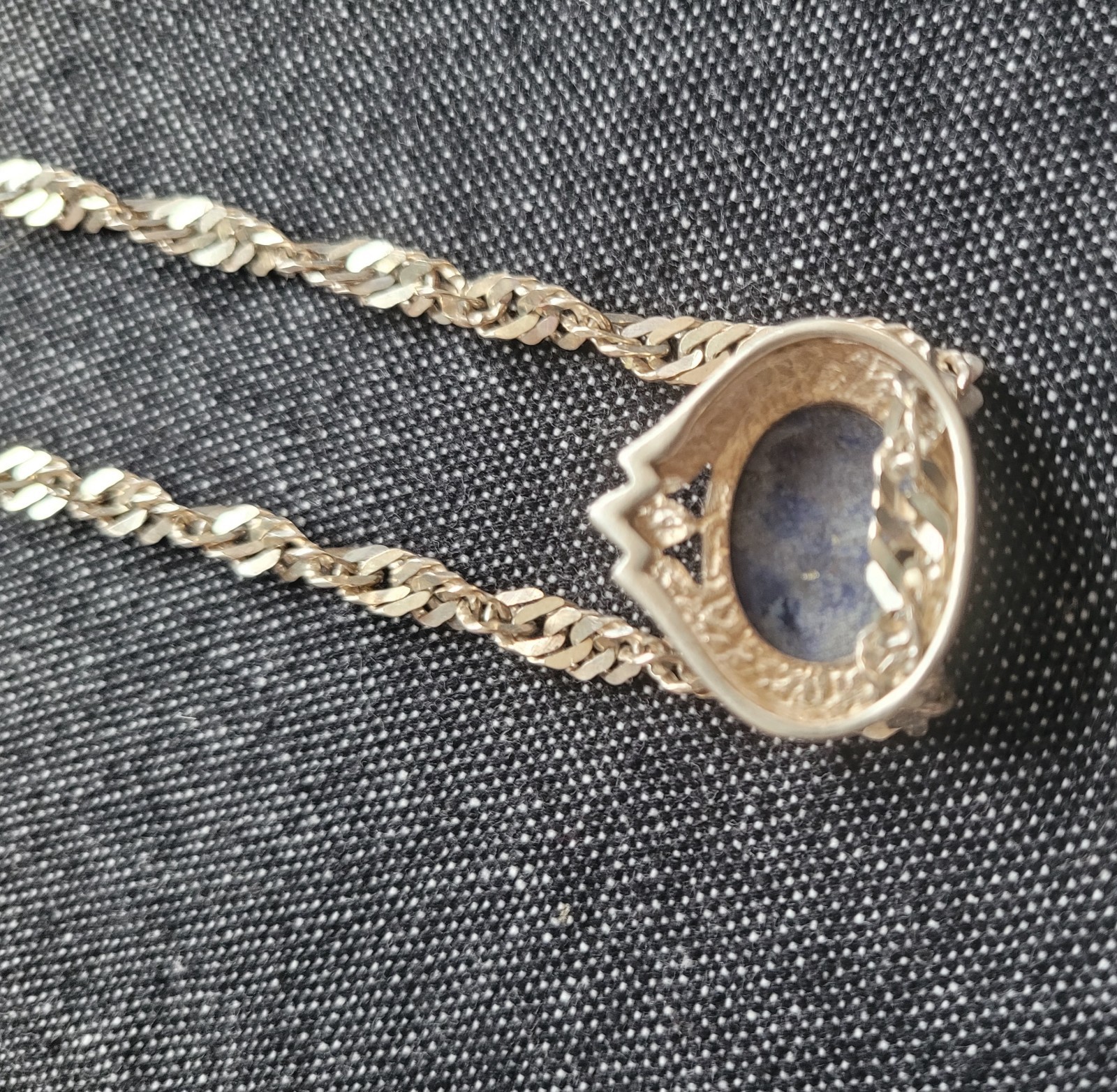 Vintage Sterling Silver Twist Miami Cuban Chain With Lapis Lazuli Pendant Blue