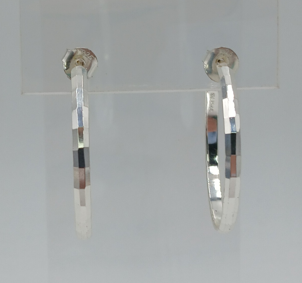 VTG FAS 925 Faceted Hoop Earrings 1.25in Sterling Silver 3g Classic Polished