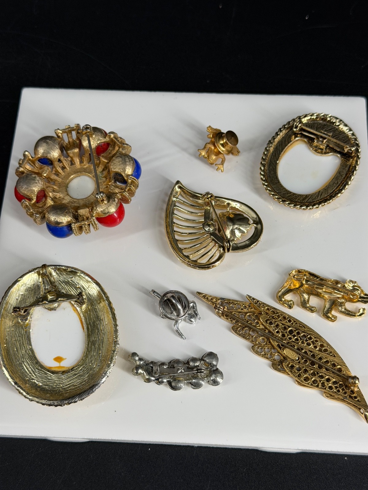 Vintage Brooch Lot Gold Tone Rhinestone Animals Heart Cameo Mixed Pins