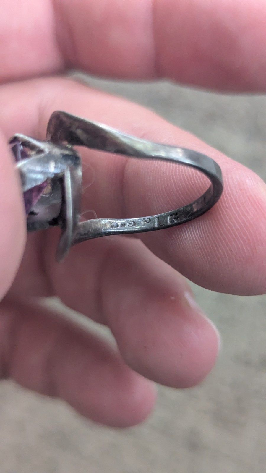 STERLING SILVER 925 & AMETHYST BRUTALIST/MODERNIST STATEMENT RING Sz 7
