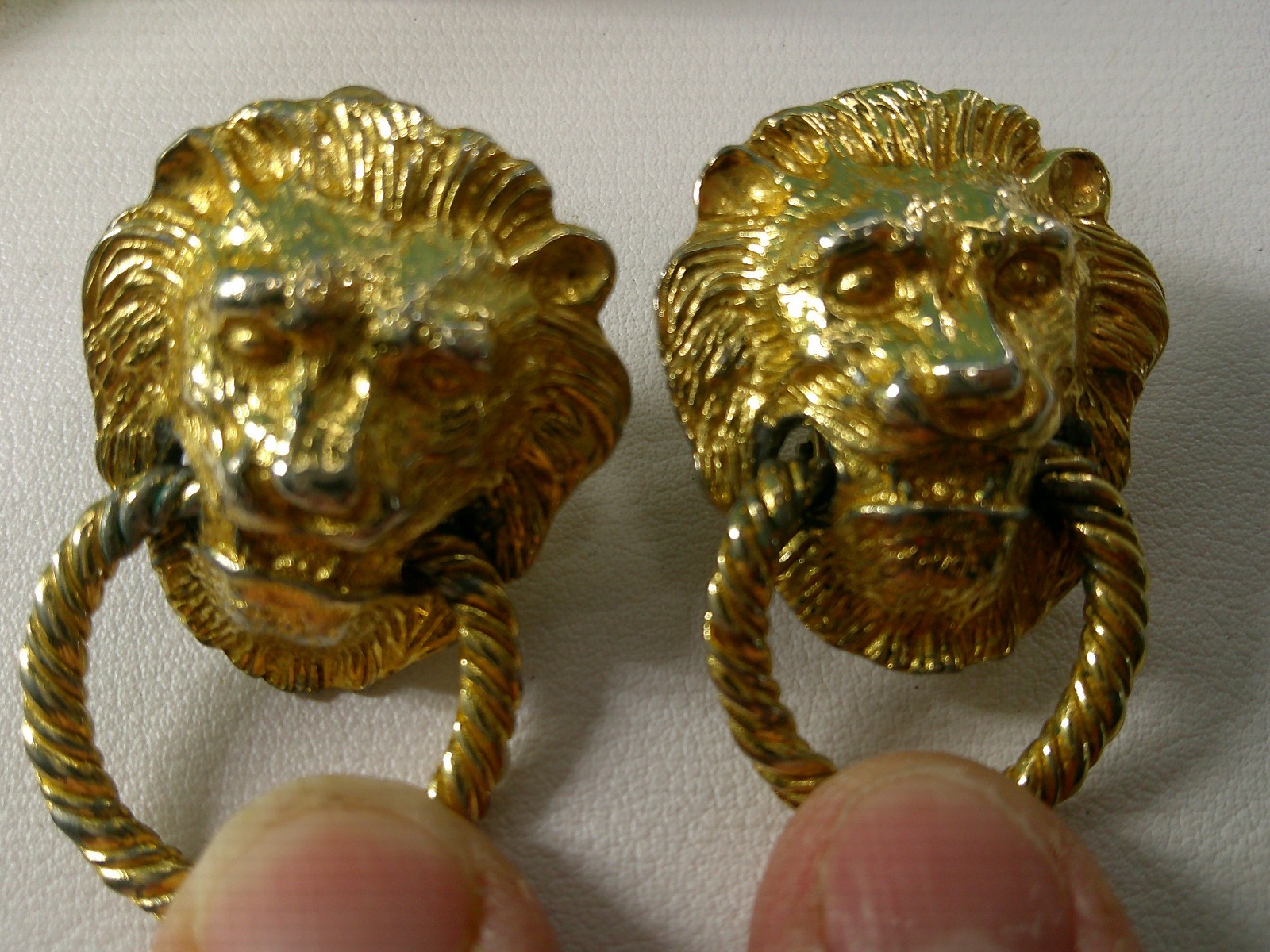 Vtg 80’s Gay Boyer Lion Head Door Knocker Earrings Clip-On, Rope Circle