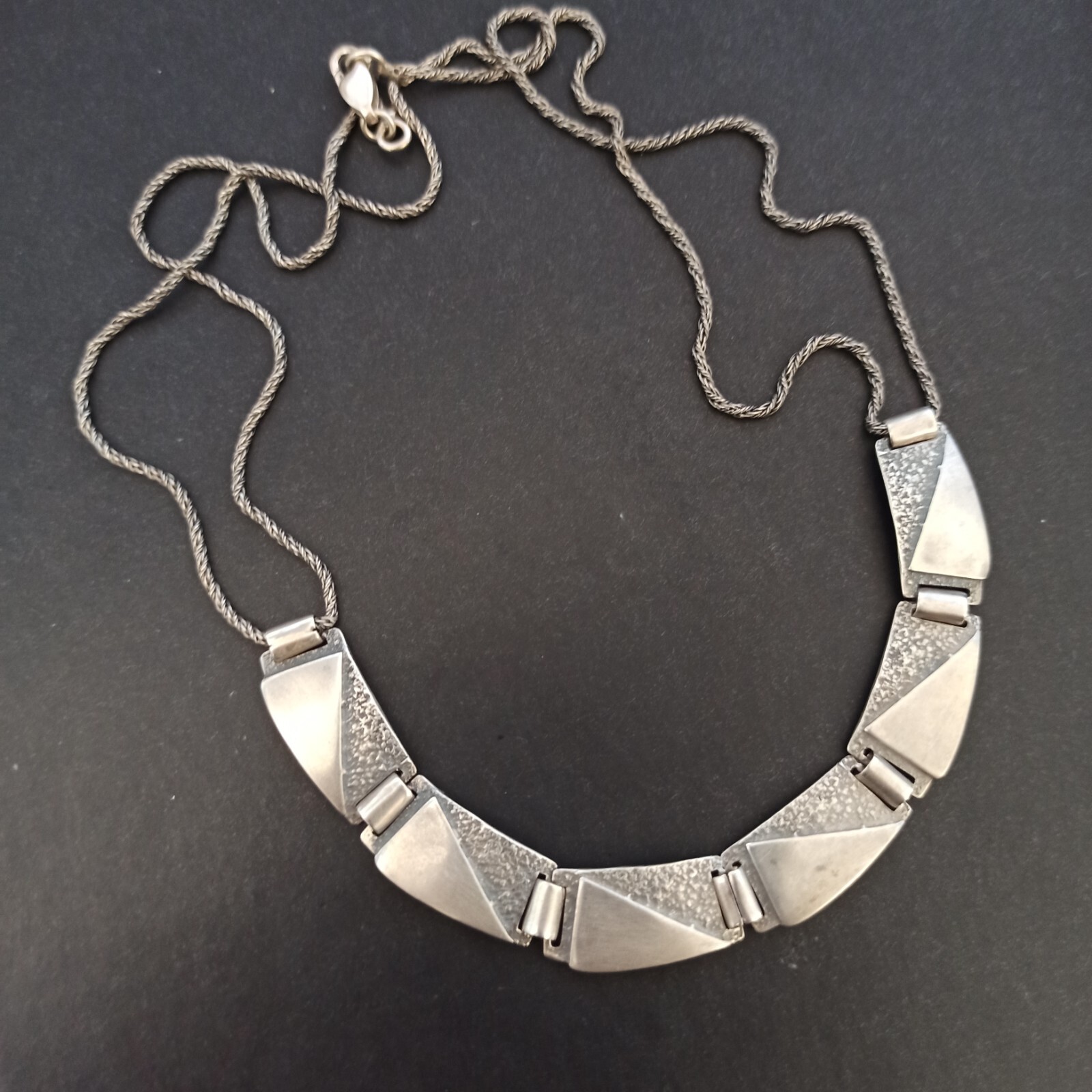 Vintage Silver Necklace Modernist Geometric Articulated Links Cleopatra Inspired