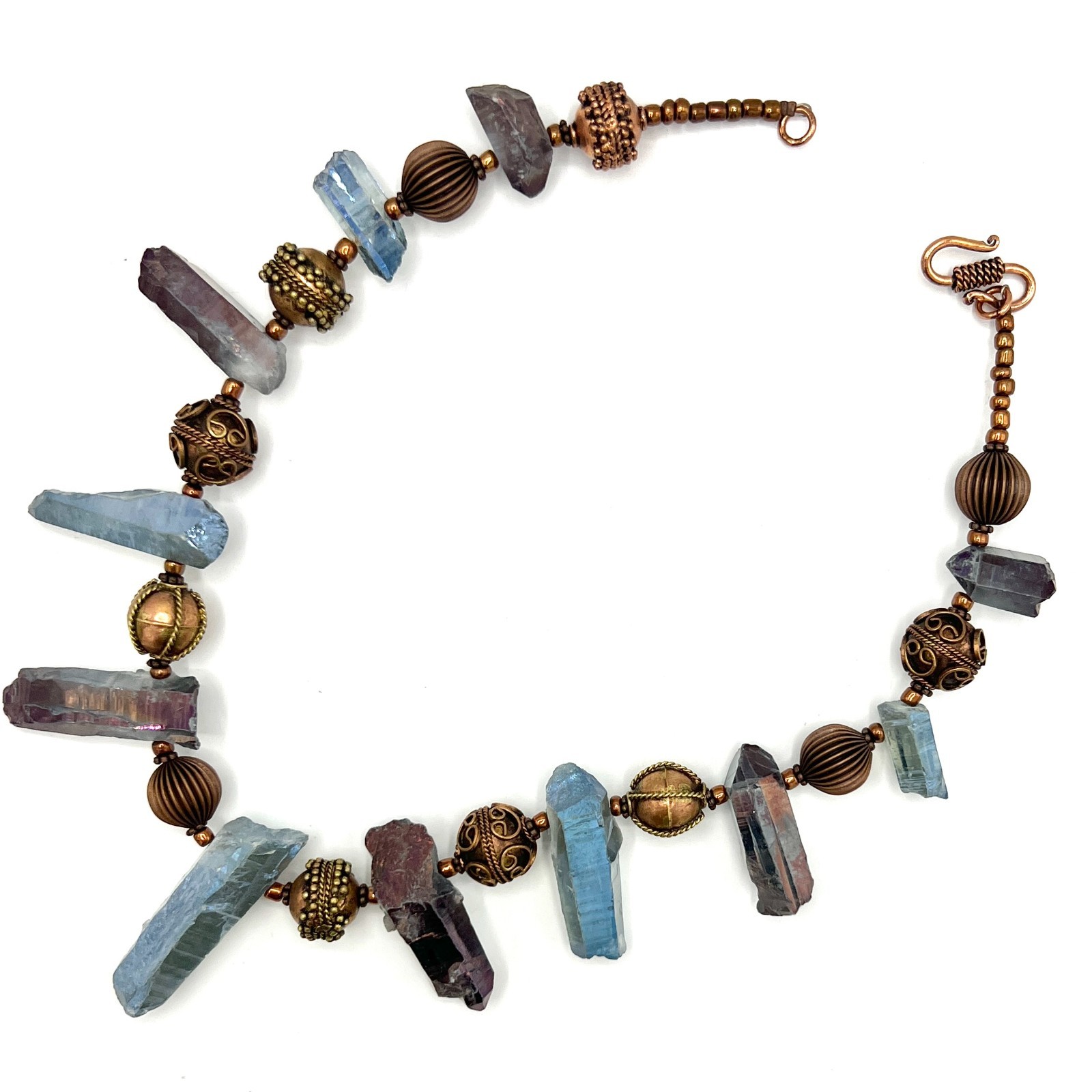 Artisan Raw Crystal & Brass Tone Statement Necklace-Unique handmade Boho Design