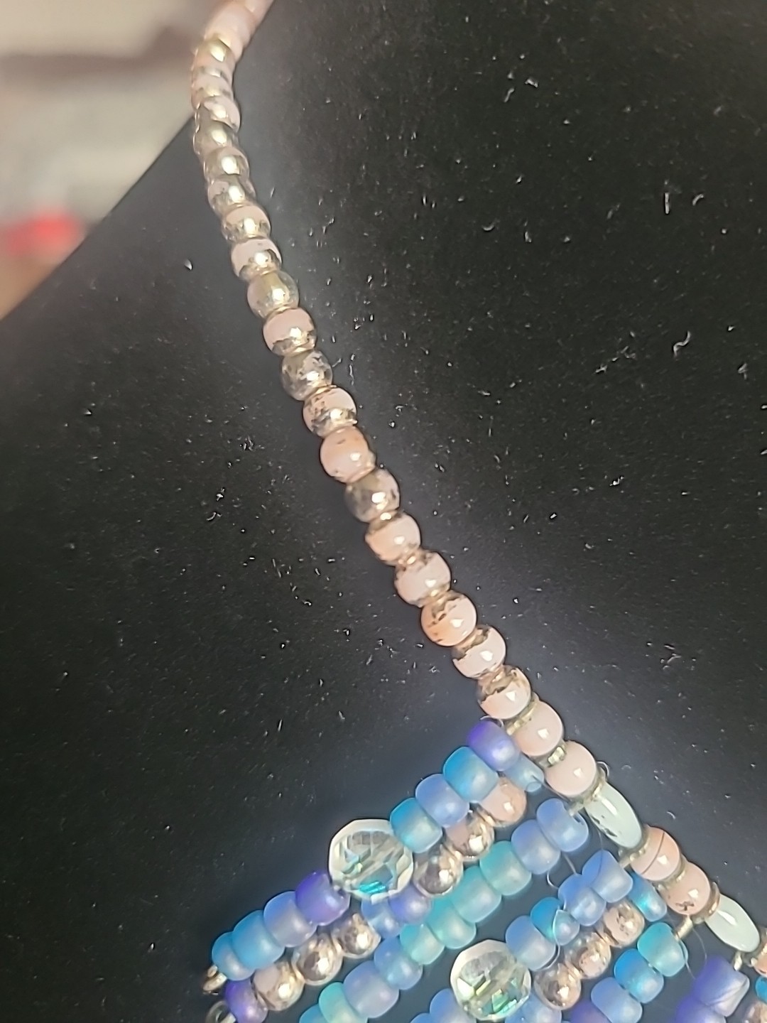 Vintage Artisan Crafted 925 Toggle Side Clasp Tassel Necklace Blue Pinks Silver