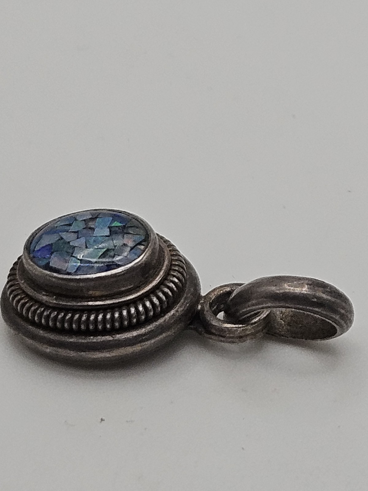 Vintage Sterling Silver Mosaic Opal Inlay Pendant