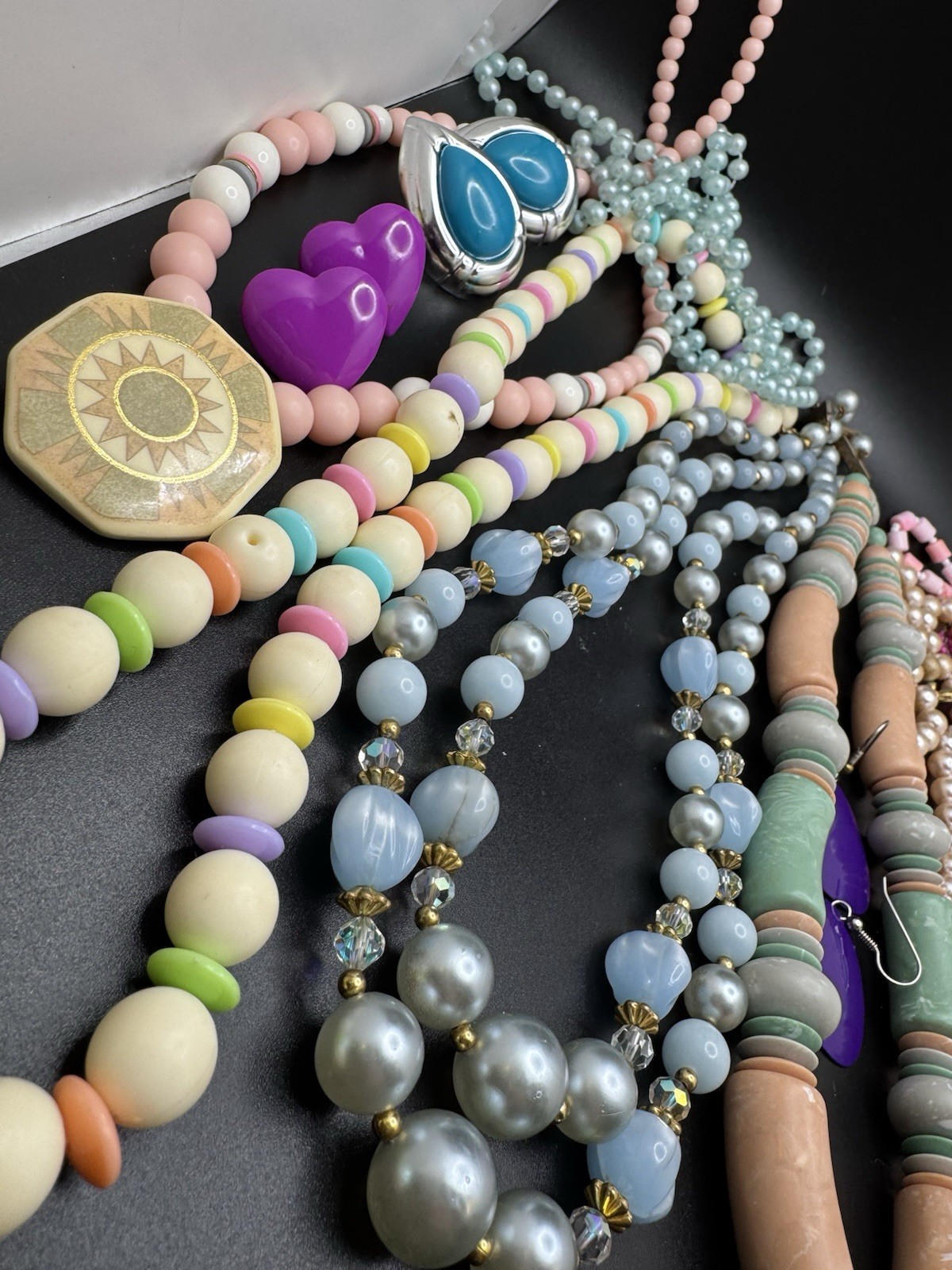 TITLE Vintage Chunky Beaded Necklace Lot Pastel Lucite Statement Jewelry 8 Pc