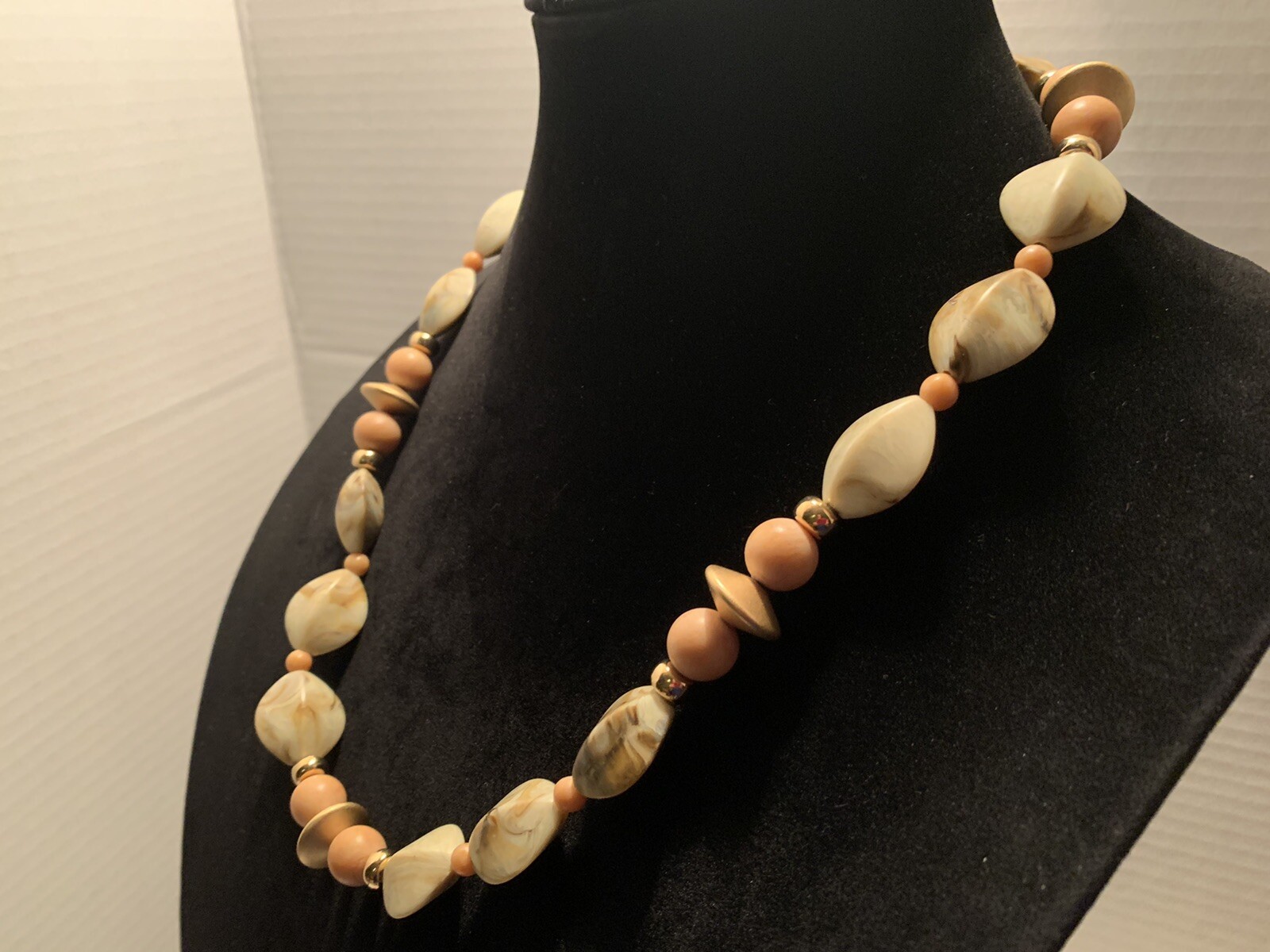 Lovely Napier Vintage Gold Tone Cream,Brown, & Gold Beaded Necklace