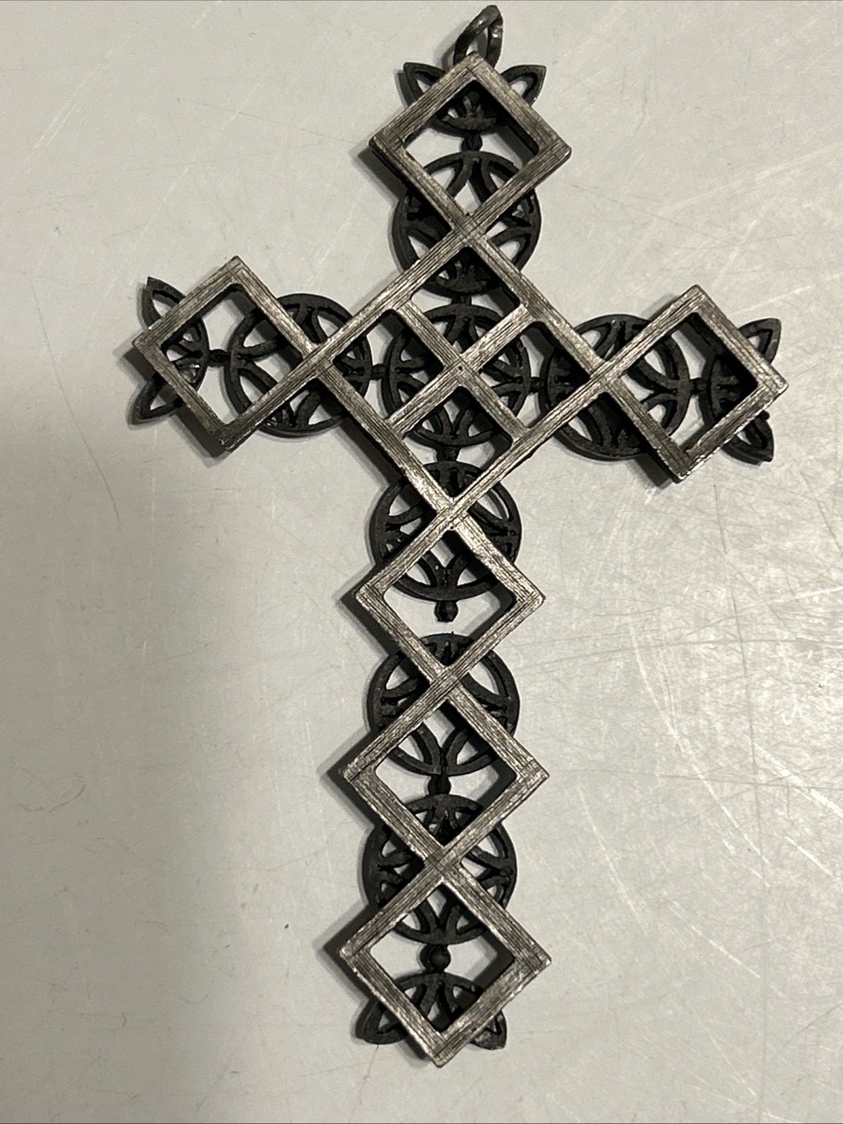Vintage Antique Silver Tone Or Pewter Color Filigree Cross Pendant