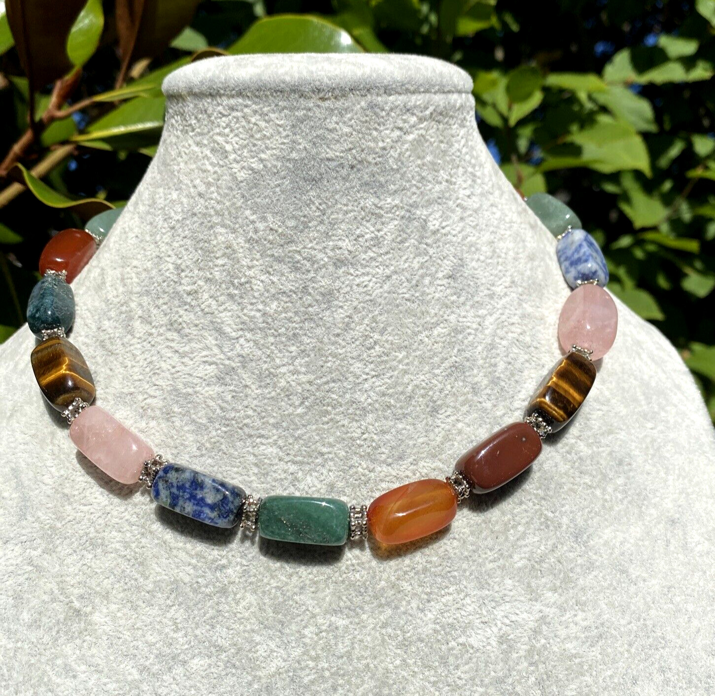 Vintage Necklace Rose Quartz Jade Tigers Eye Estate Fine Jewelry Pre-Owned