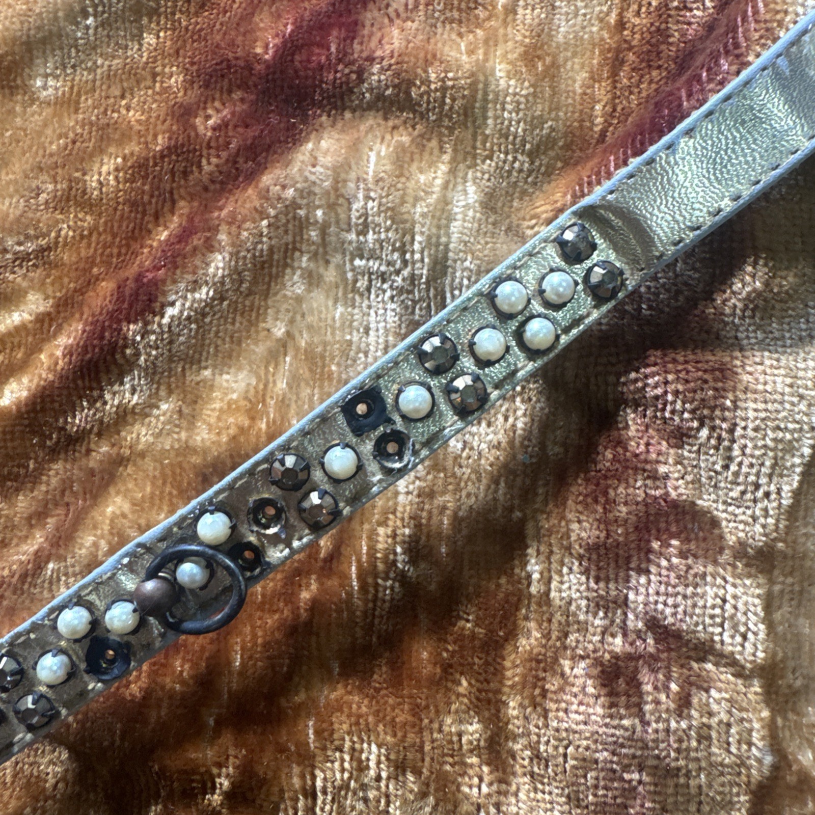 Vintage 1950s Leather & Rhinestone Dog Collar To Be Worn As Choker Necklace