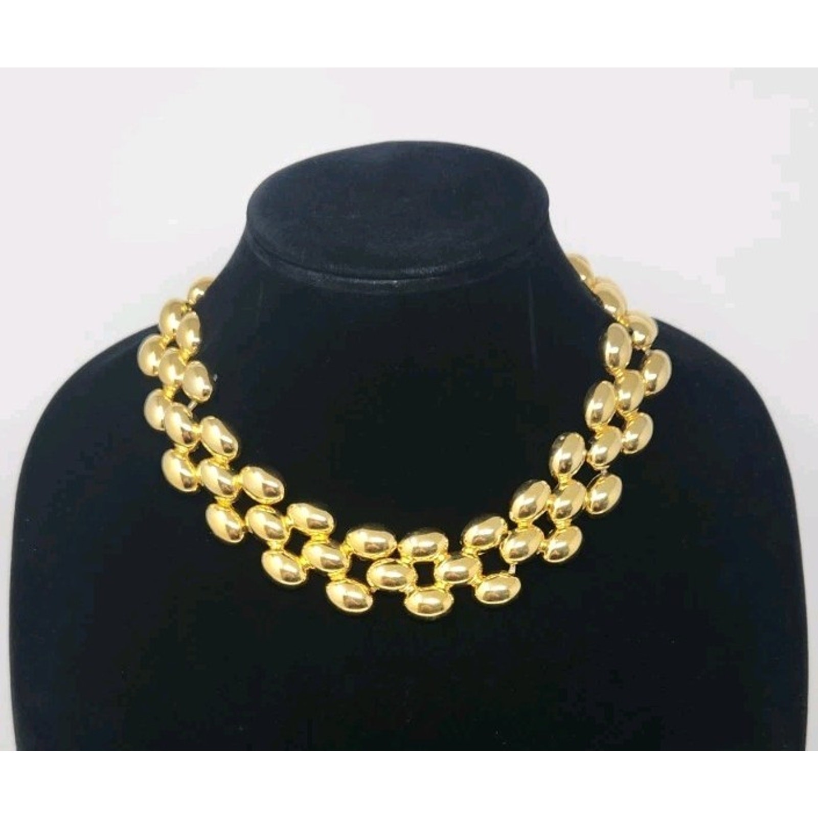 Heavy Panther Link Gold Tone Chunky Necklace Vintage Designer 18″ Toggle Closure