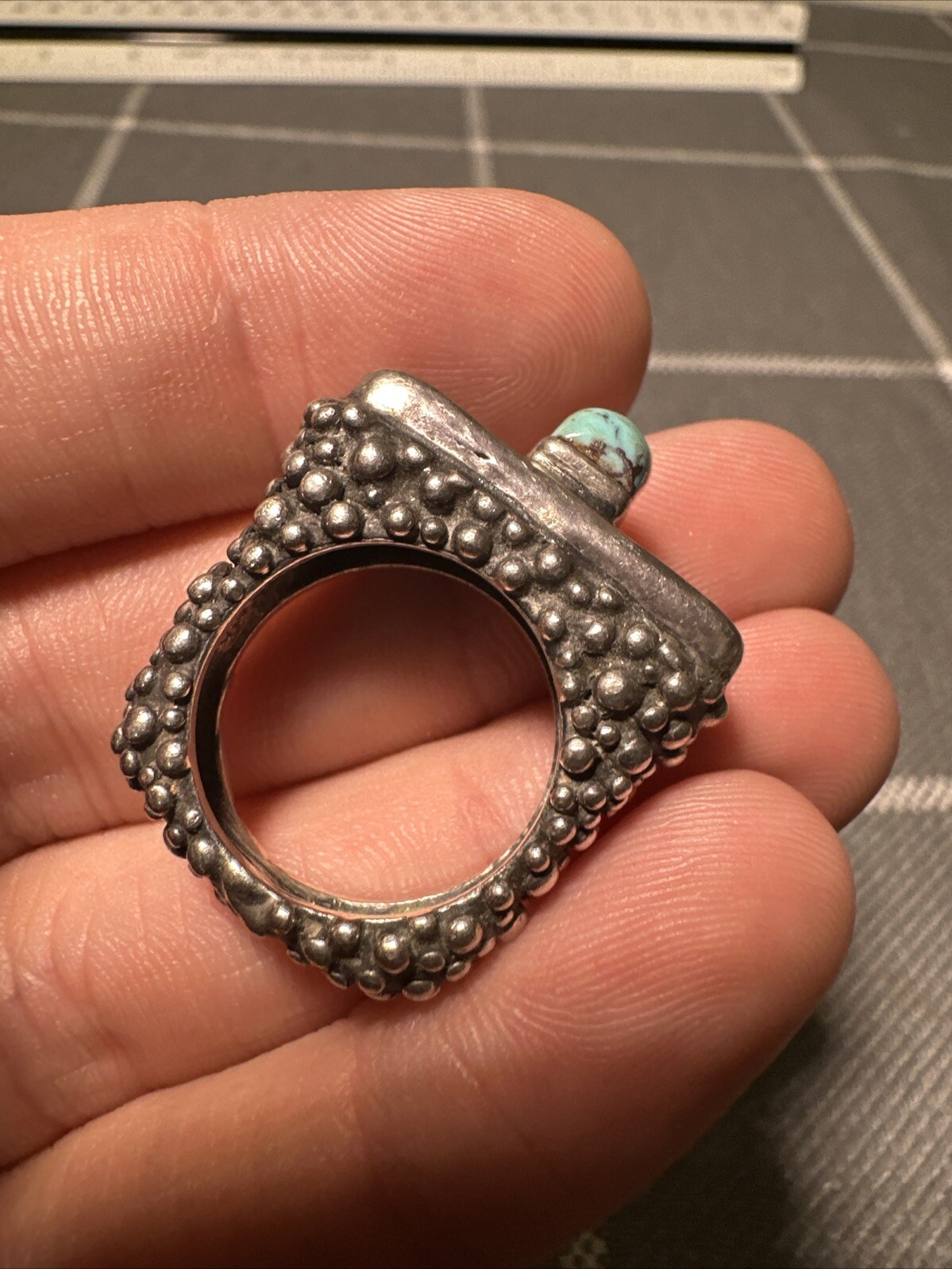 Vintage Dian Malouf Sterling Silver 14k Turquoise Statement Ring Size 7.25