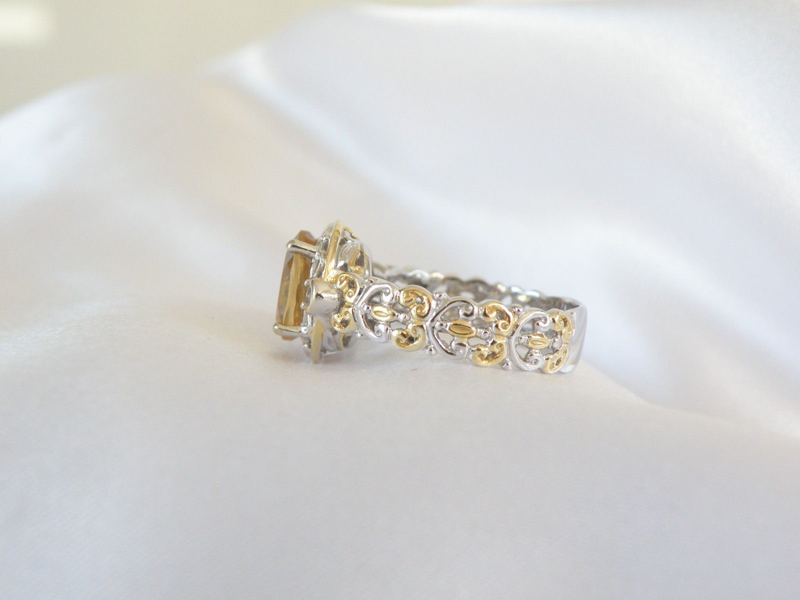 Gems En Vogue Sterling Silver 925 Golden Yellow Beryl Ring Size 7