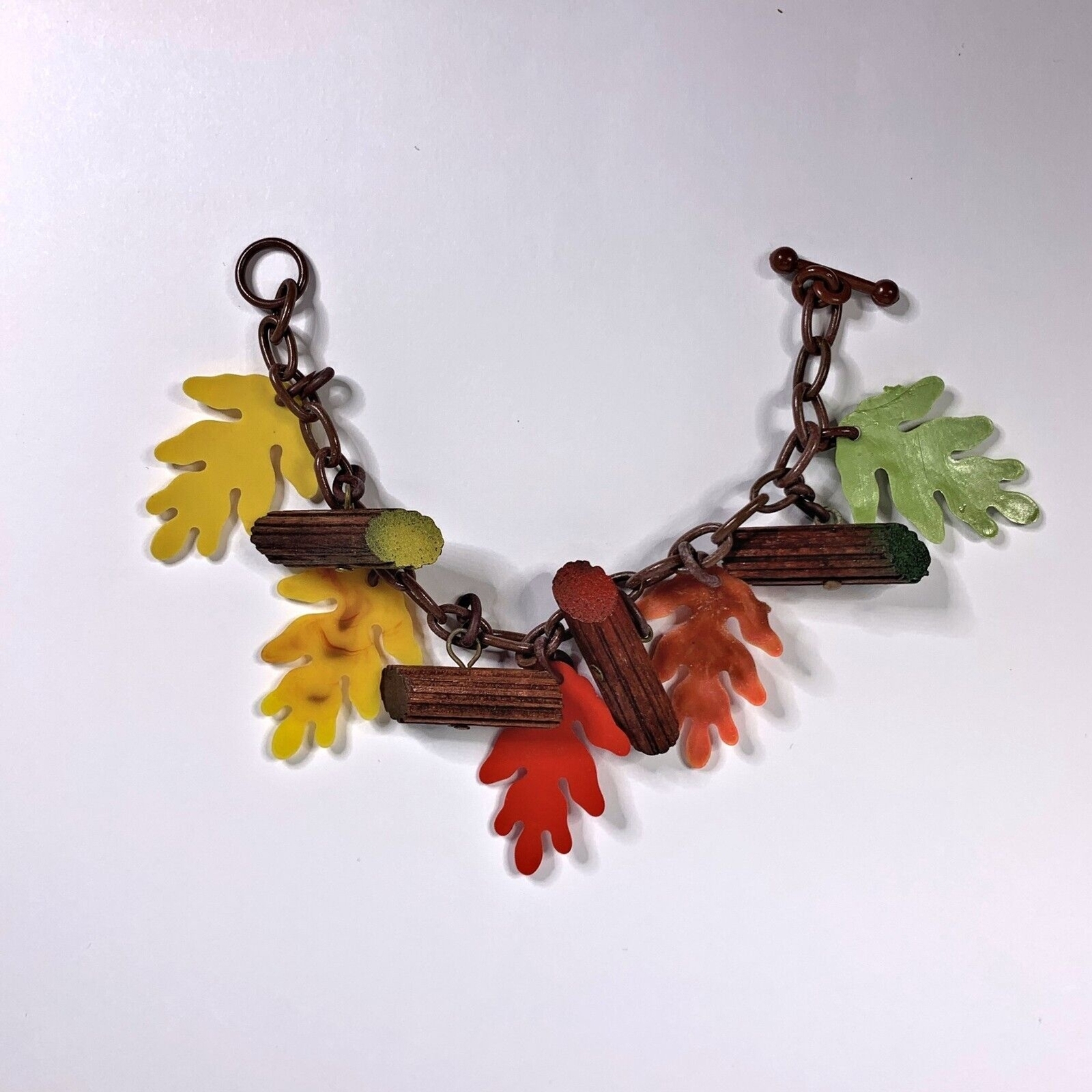 40s Vintage Brooch Bracelet Set Oak Leaves Branches Boho Earthy Granola Cottage