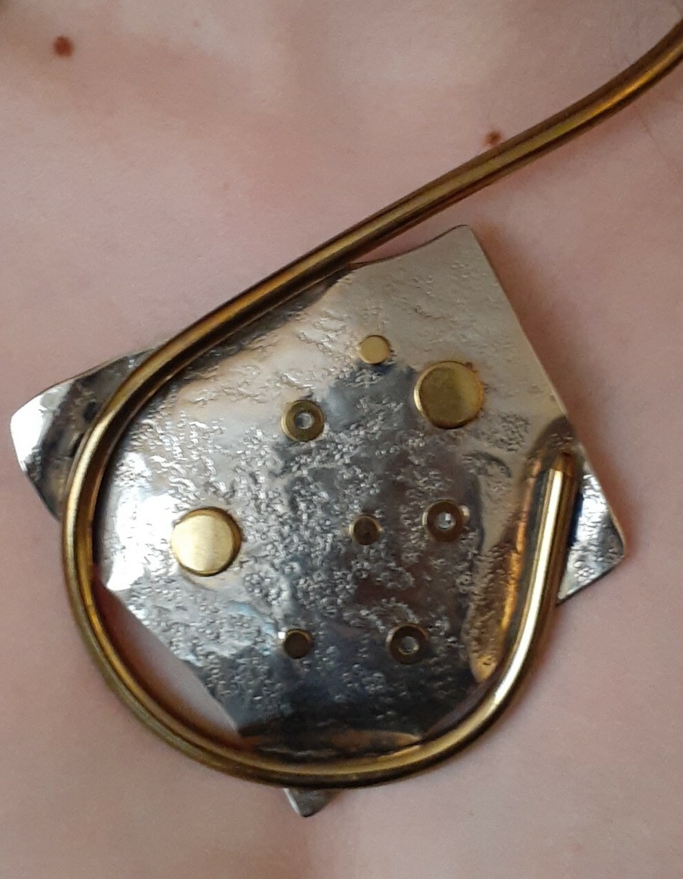 Vintage Abstract Modernist Sterling Mixed Metal Studio Designer Collar Necklace