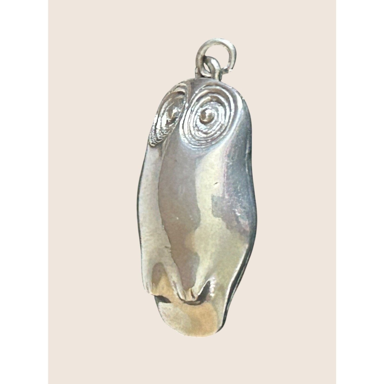 🦉 VTG MID CENTURY MODERNIST MCM SILVER OWL PENDANT CONCENTRIC CIRCLE EYES RETRO