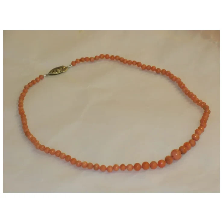 Antique Salmon color Graduated CORAL CHOKER Vintage Child Necklace 15 inch
