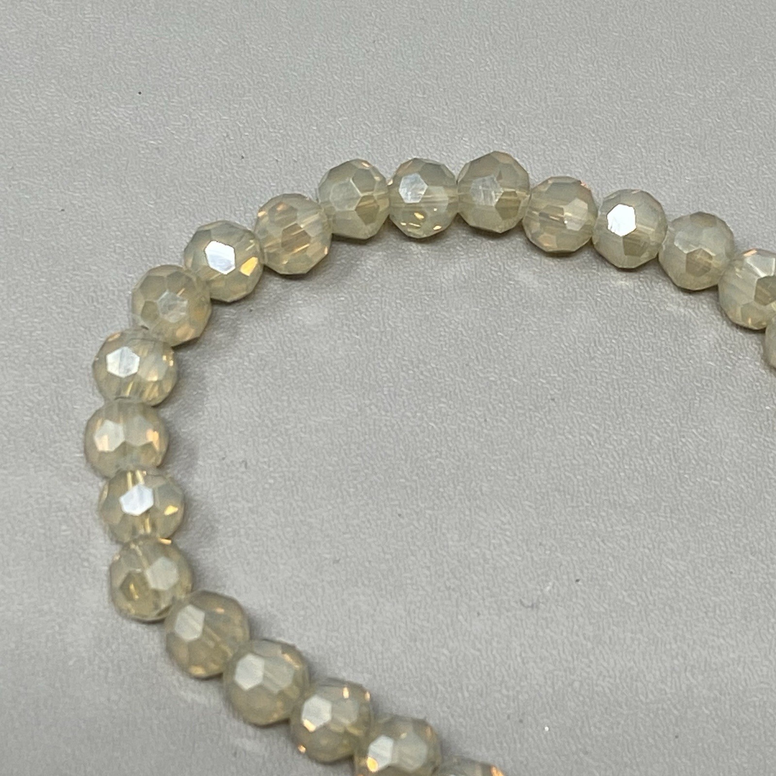 Erimish Glass Beaded Bracelet Pearl Color Faceted Fire Polished Stretch 6.5″