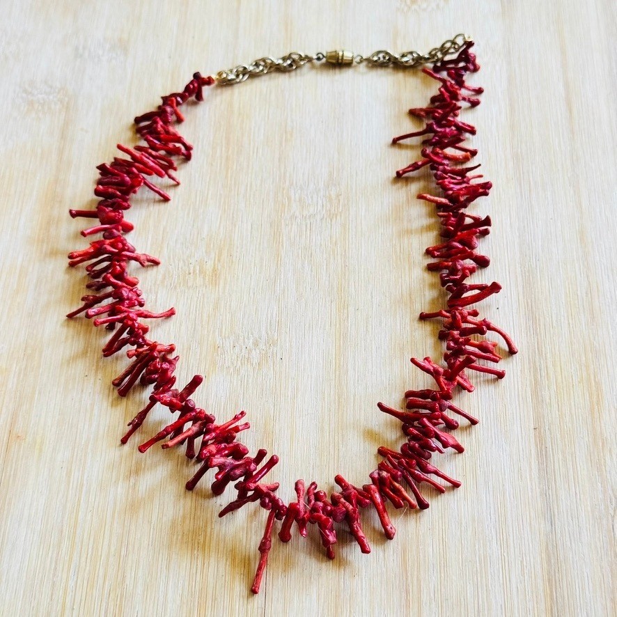 VTG Mediterranean Salmon Red Branch Coral Natural Necklace Genuine 20″ 34g Italy