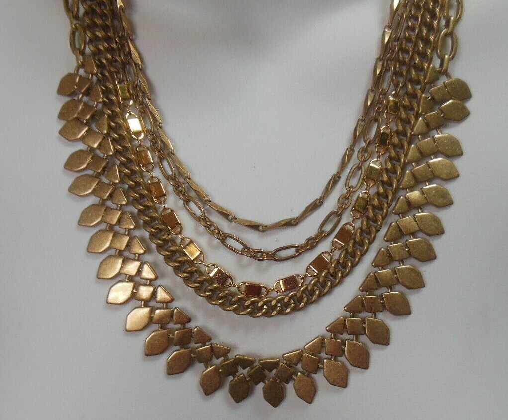 Vintage Signed Stella & Dot Brushed Gold-tone 5-Strand Necklace