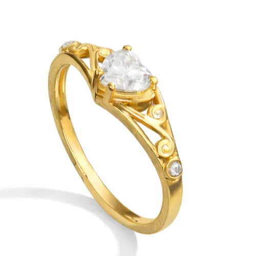 0.78TCW Heart & Round Cut White Moissanite New Pattern Ring In 10K Yellow GoldFN