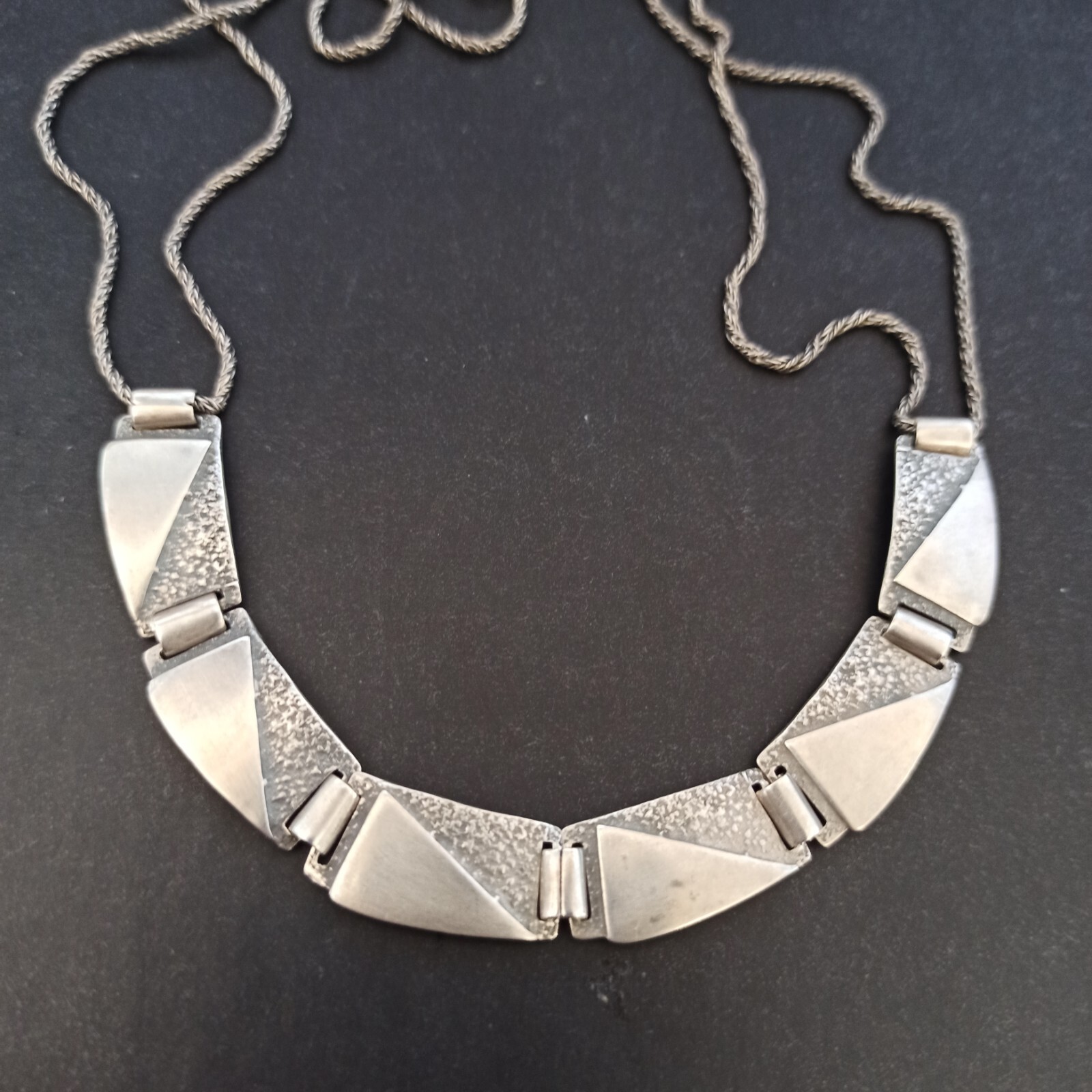 Vintage Silver Necklace Modernist Geometric Articulated Links Cleopatra Inspired