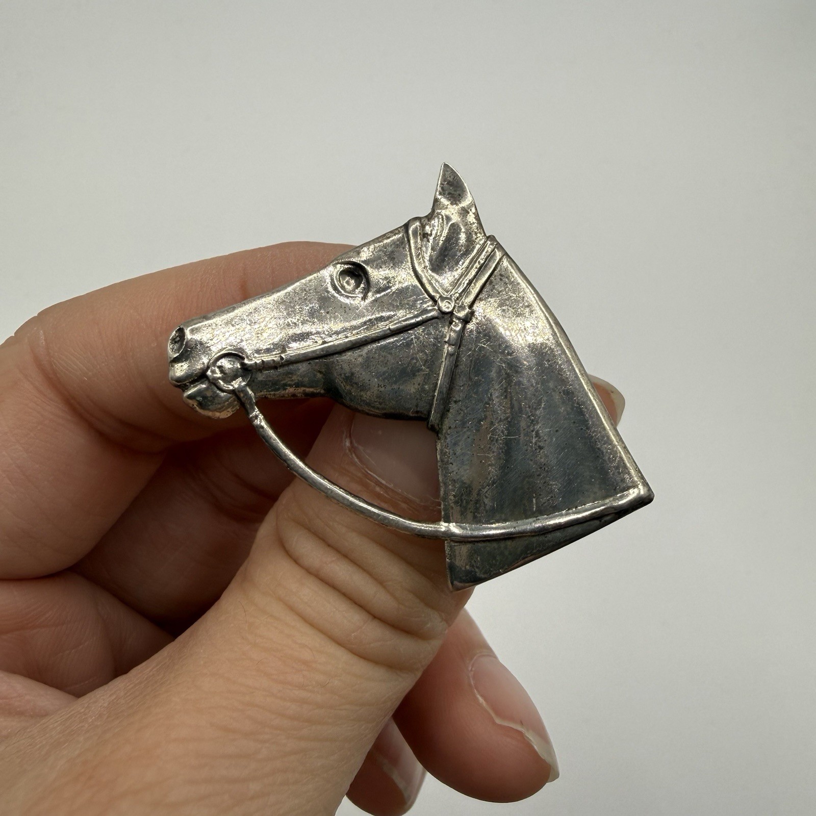 Vintage Lang Sterling Silver 925 Horse Equestrian Brooch Pin 1.25”