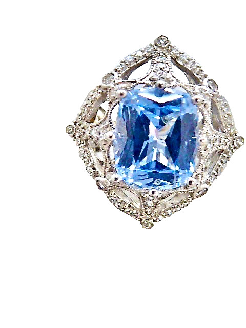 NEW 7CARAT SKY BLUE MINED CUSHION CUT TOPAZ & CZ STERLING RING SIZE 8 RING