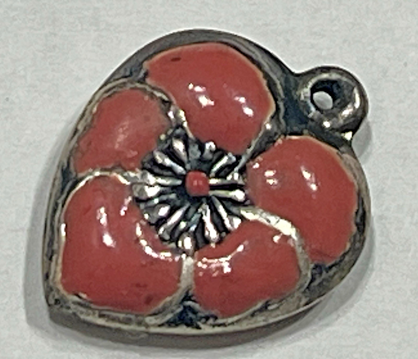 Sterling Silver Heart Flower Charm Puffy Enamel Pansy 925 Vintage Stamped Pink
