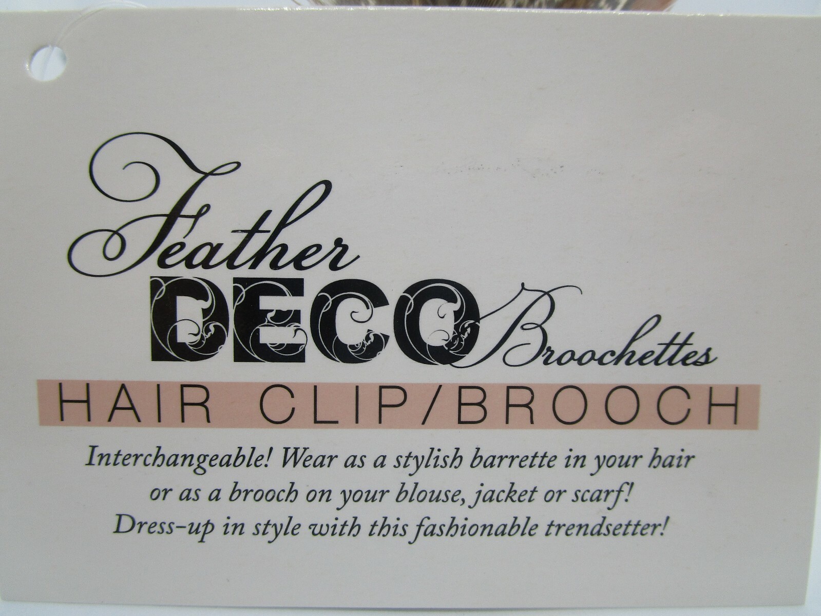 NWT Manual Market Ladies Feather Art Deco Brooch/Hair Clip 2-in-1~ Gold Tone ~