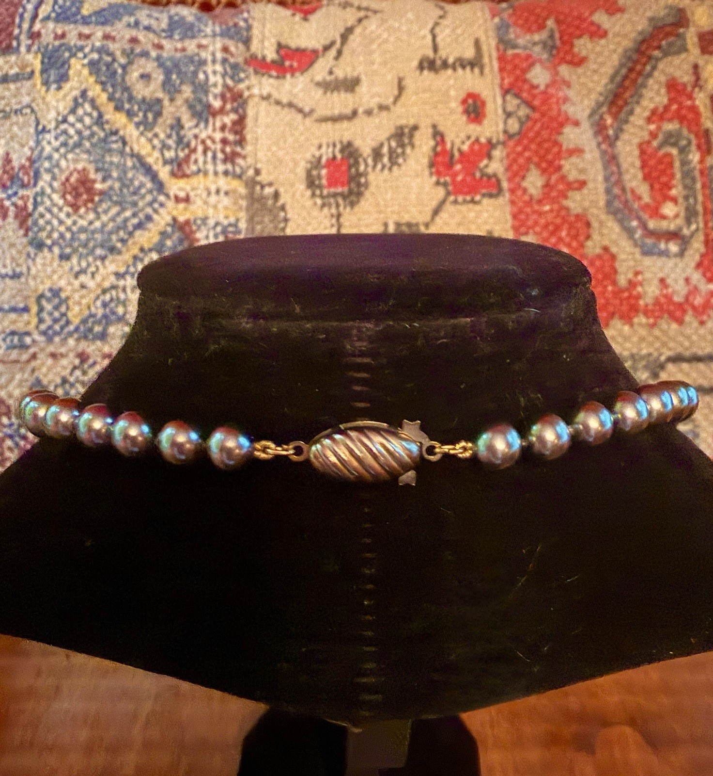 Vtg 1940s Japanese Faux Tahitian Pearl Necklace-17”-Hand-Knotted-Fishhook Clasp