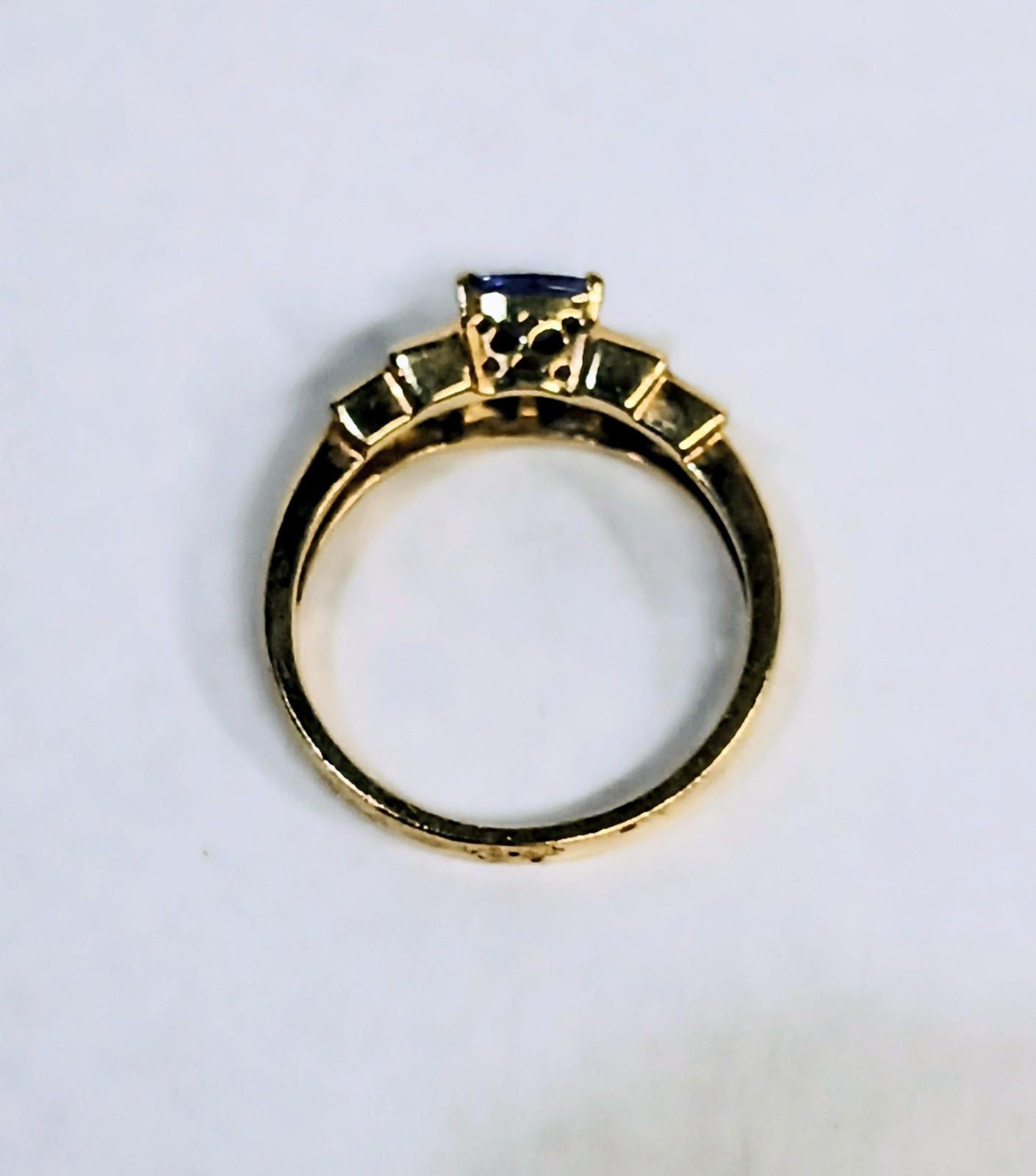 Vtg 14K Yellow Gold Trillion Cut Tanzanite Baguette Diamond Ring Size 7 3 Grams