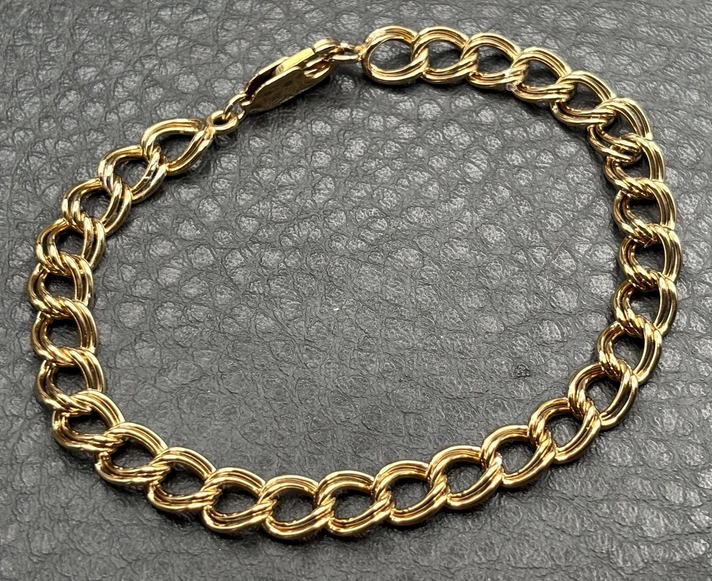 VTG Yellow Gold Fill 6.5MM Double Link Starter Charm Bracelet 7.75”