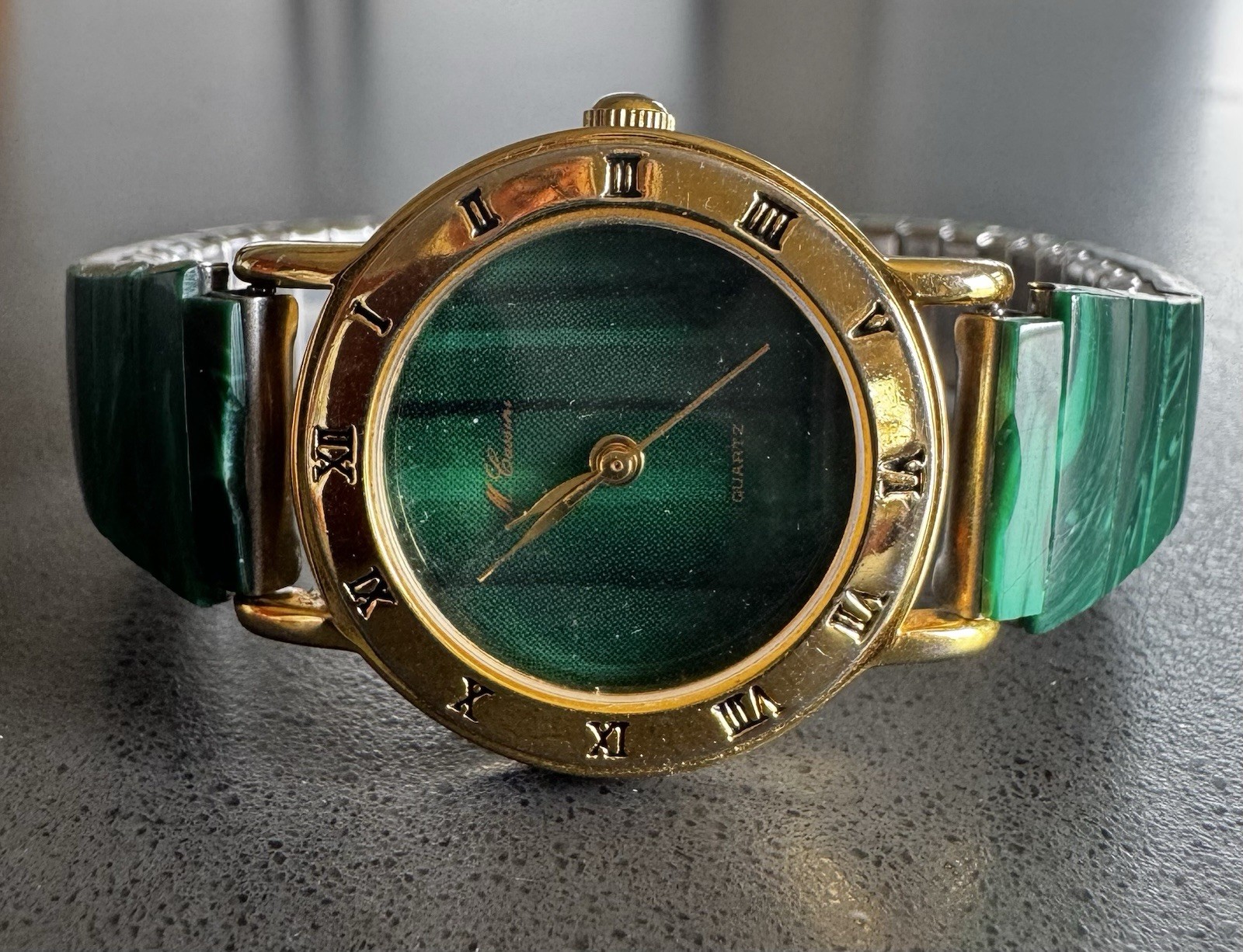 Vintage M. Cassini Women’s Malachite Stretch Band Quartz Watch Size 6”