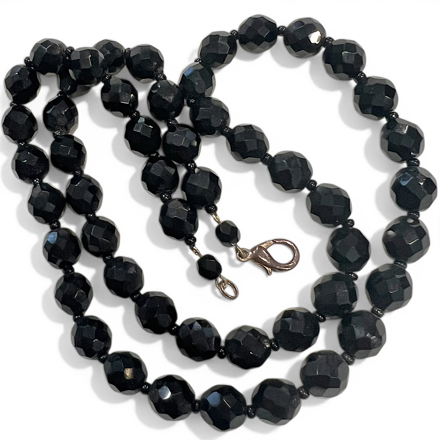 Vintage Black Faceted Glass French Jet Bead Mourning Necklace 25″ 64g
