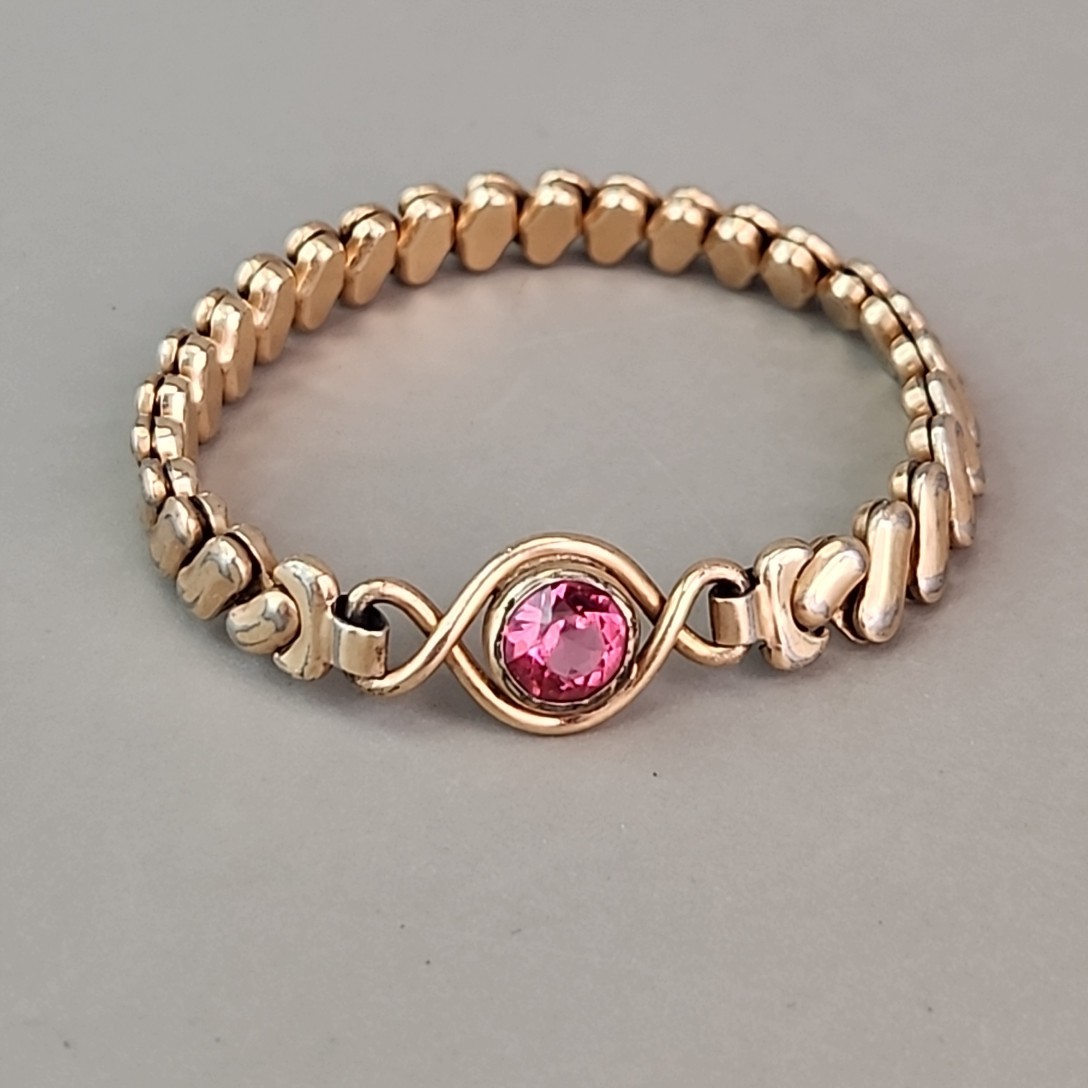 Vintage Sweetheart Expandable Bracelet 12K Gold Filled Pink Rhinestone
