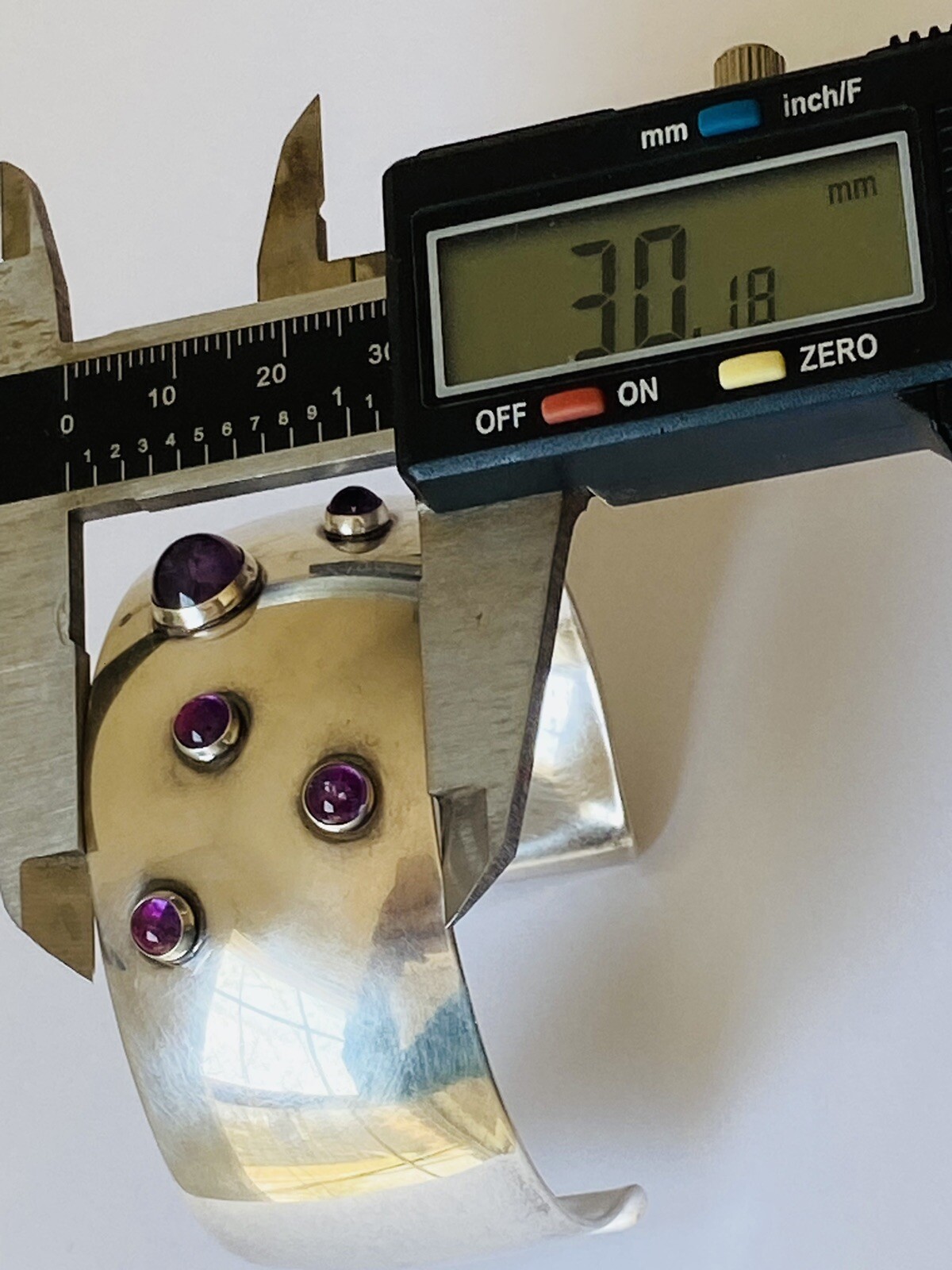 Heavy Vintage N E FROM Denmark Sterling Silver Amethyst Modernist Cuff Bracelet