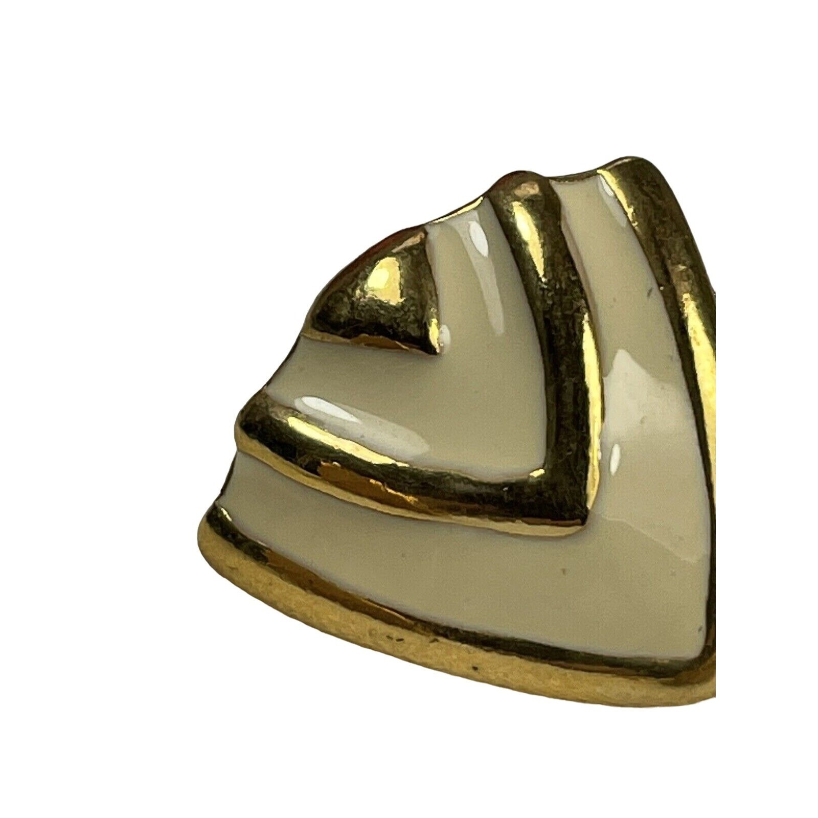 FABULOUS Off White Enamel And Gold Tone MODERNIST Triangular DESIGNER EARRINGS