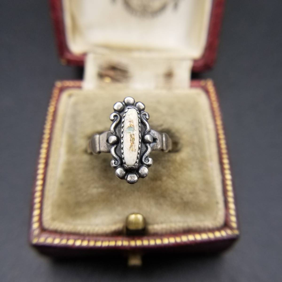 1950s BELL TRADING POST Jasper Flower Motif Sterling Silver Vintage Ring 2g