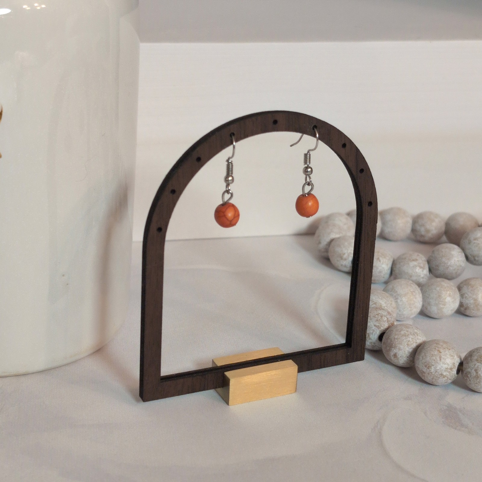 Cute & Dainty Vintage 1980s Silver-Tone Orange Crackle Beaded Pierced Earrings