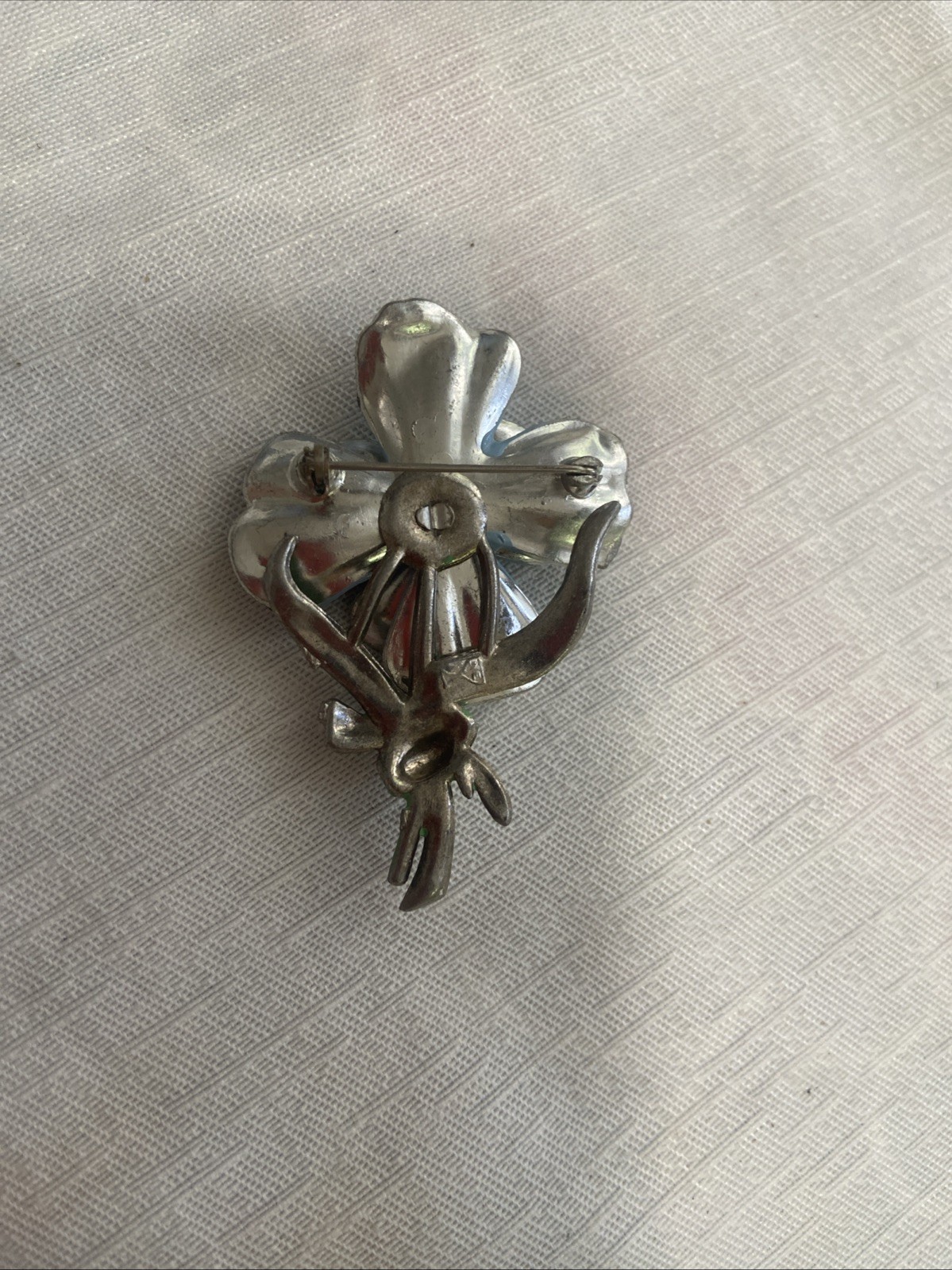 New England Glass Works Trembler Brooch Blue Pansy Flower Enamel Pot Metal