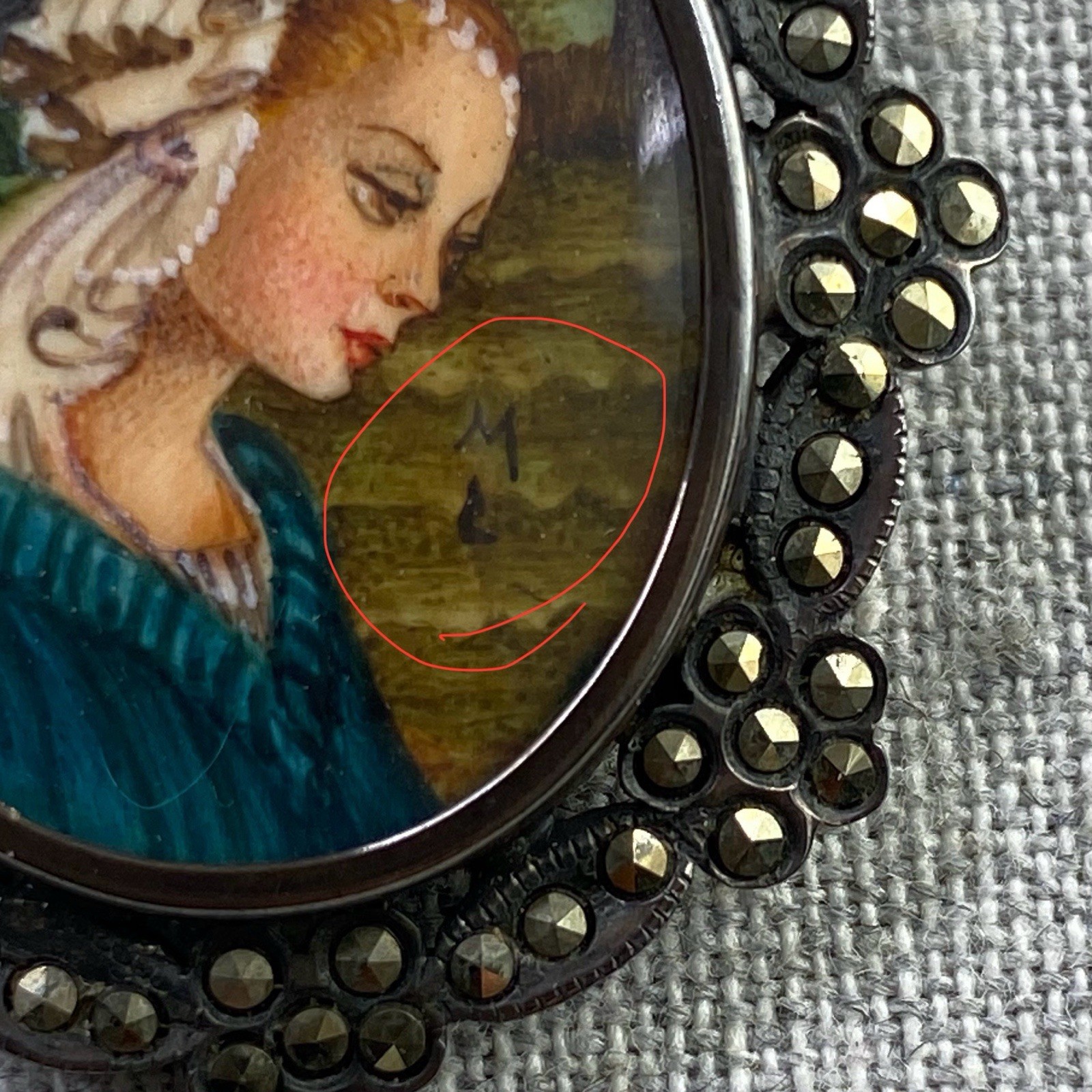 Vintage Lippi Art 800 Silver & Marcasite Brooch and/or Pendant Portrait Signed