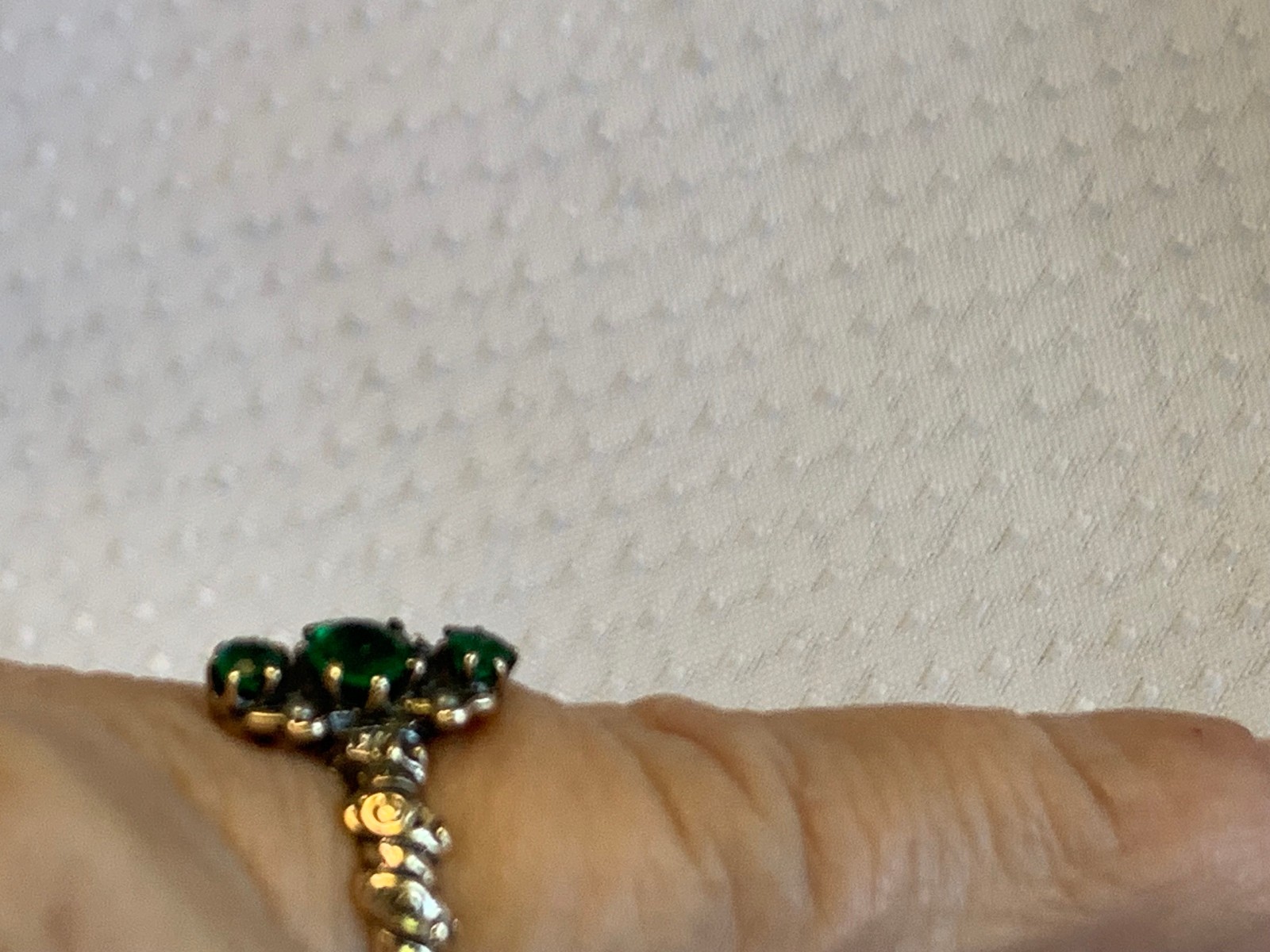Antique Gold Filled Ring 2.09g Jewelry Size 6.75 Band Green & White Stones *READ