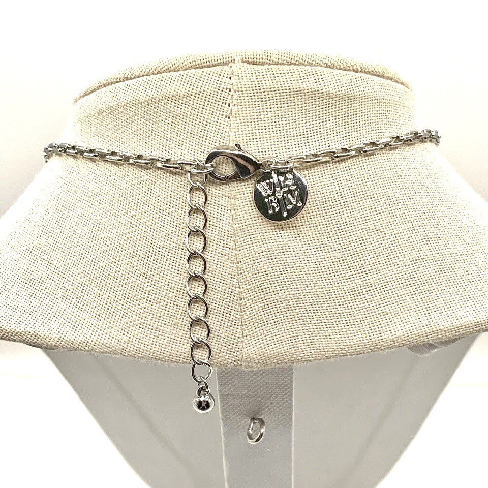 Vtg WHBM Silvertone Necklace Choker Bib Black Steam Punk Boho Gothic Retro G