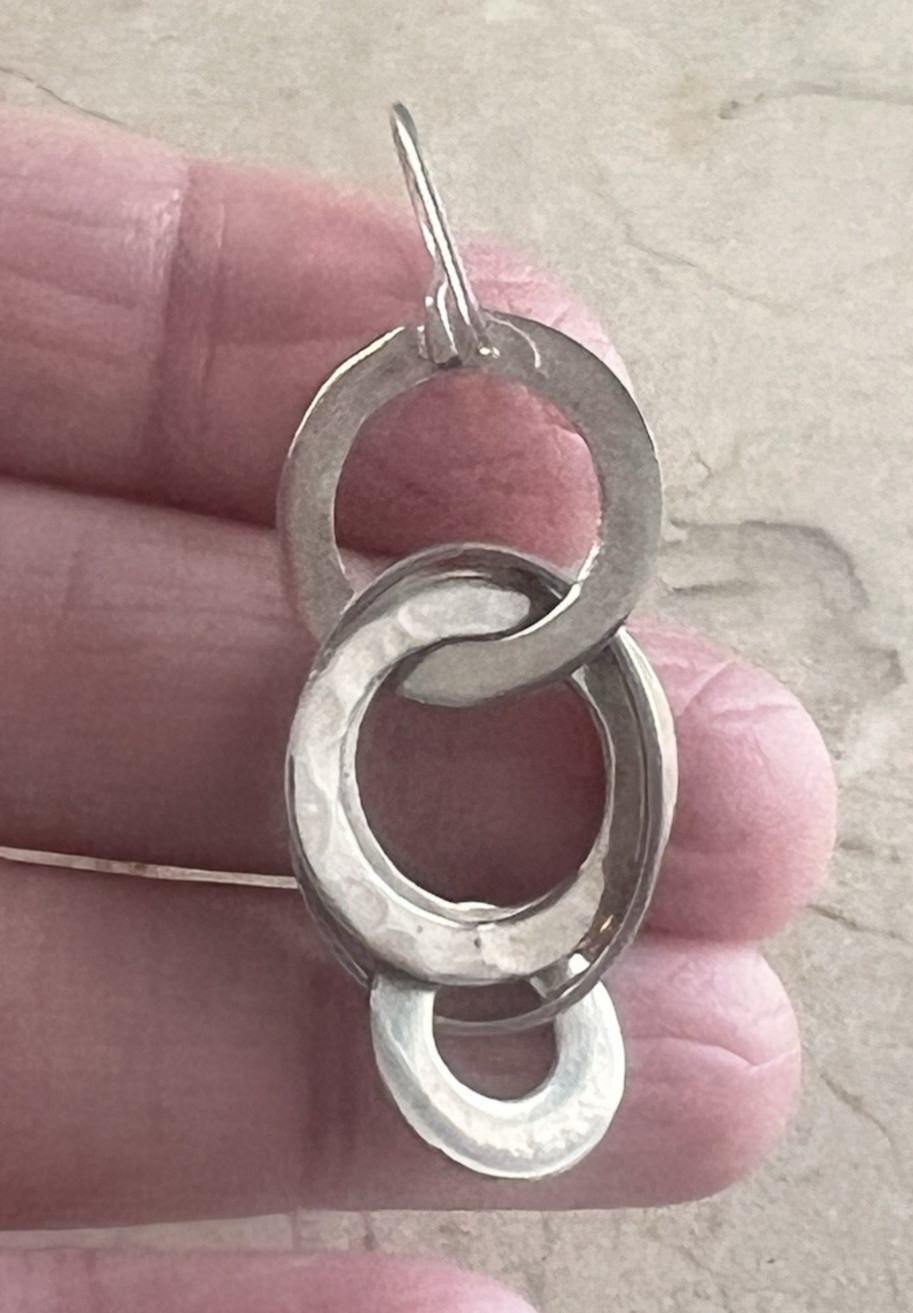 Vintage Sterling 9225 Multi Circle Hoop Dangle Drop Earrings 2 1/4″